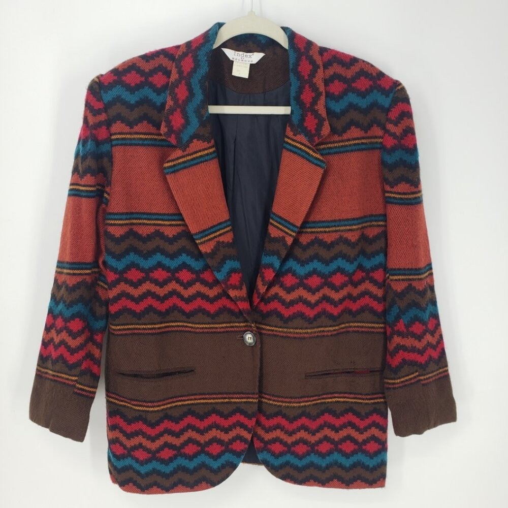 Vintage Aztec Southwestern Boyfriend Blazer Womens Sz M Index by Melrose Brown
