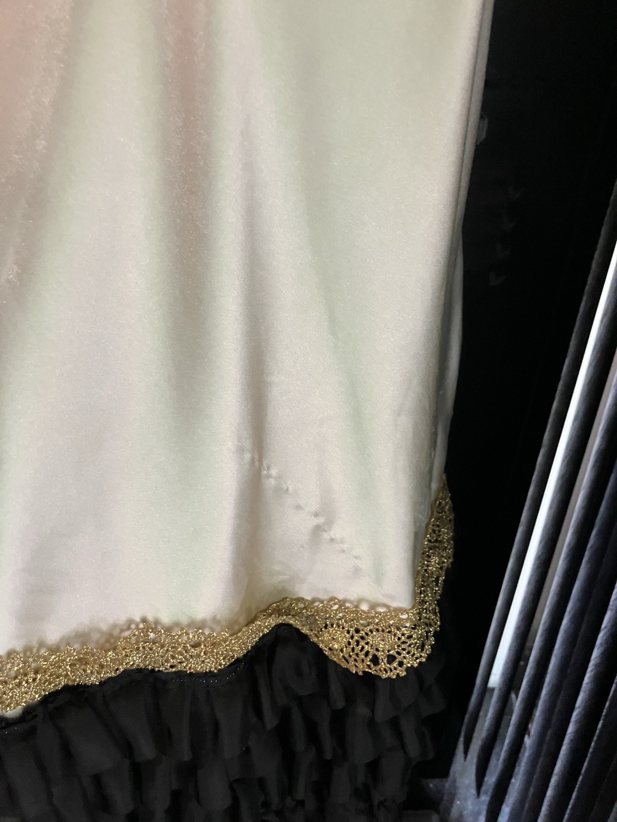 Vintage Ivory Slip with Black Ruffle Hem Lace Upcycled Flapper Gatsby Speakeasy