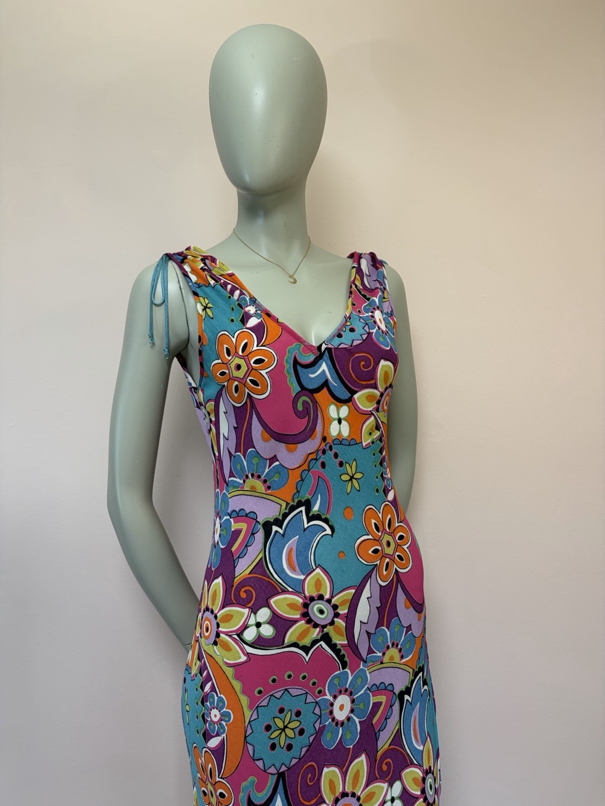 Vintage 90s Angie Psychedelic Bias Cut Rayon Floral fairy India Midi Dress S