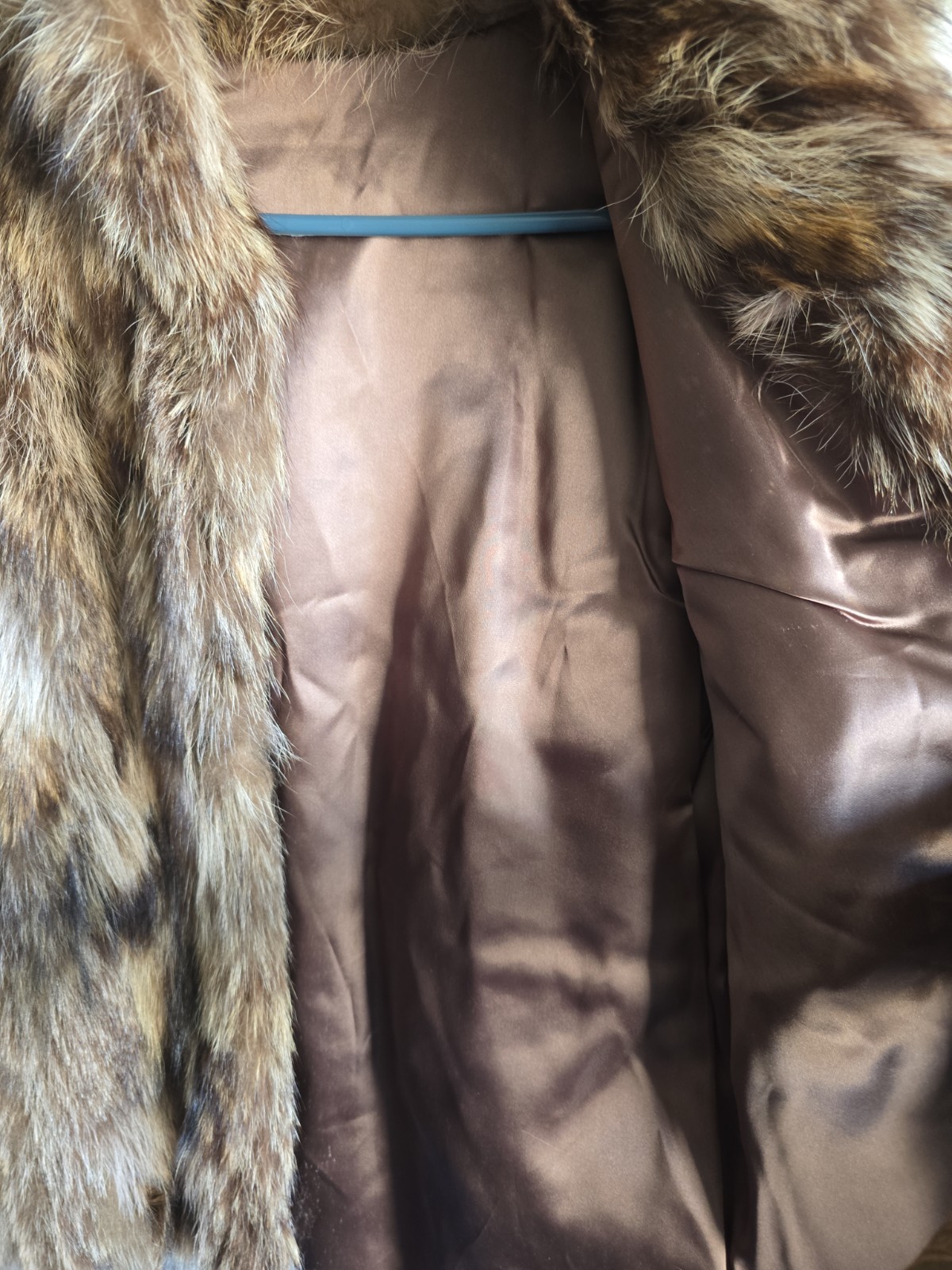 Raccoon Fur Coat Womens Brown Full Pelt Hip Length Plush Winter Size M L