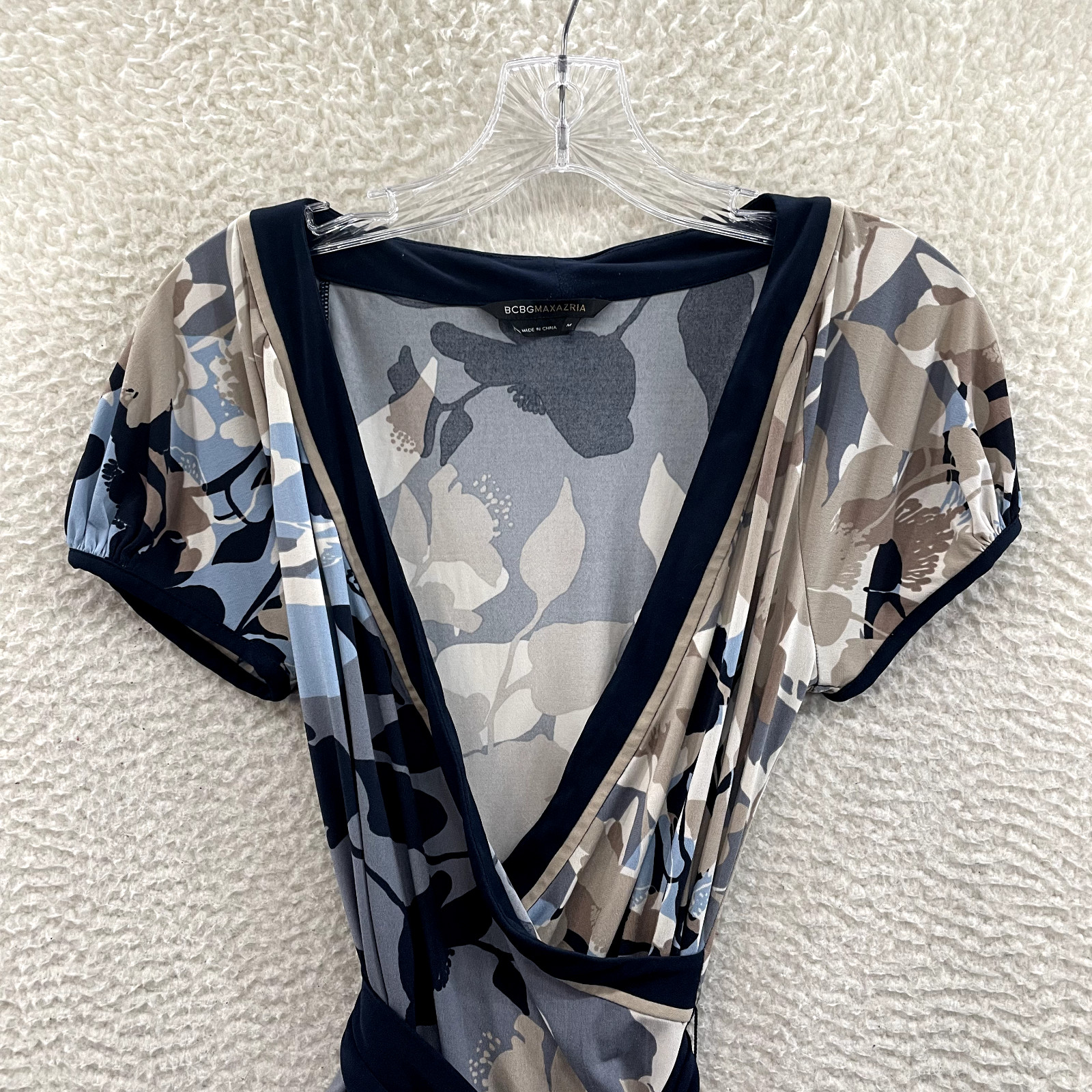 Y2K Vintage Wrap Top Medium Floral Slinky Stretch Cap Sleeve Corpcore Office