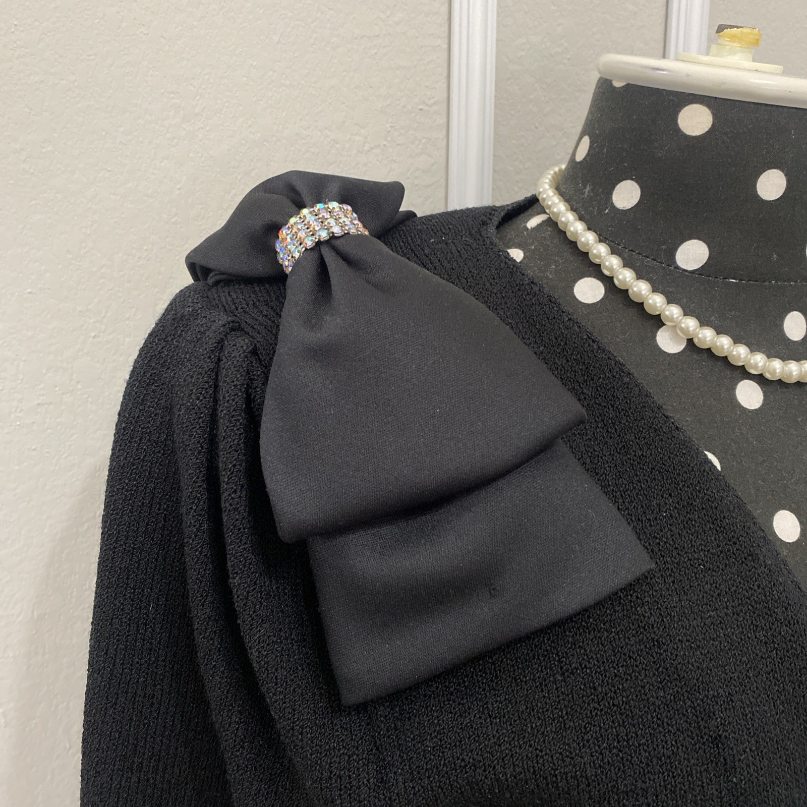 Vintage Adolfo For Saks Fifth Avenue Black Bow Top And Skirt Set Size 4