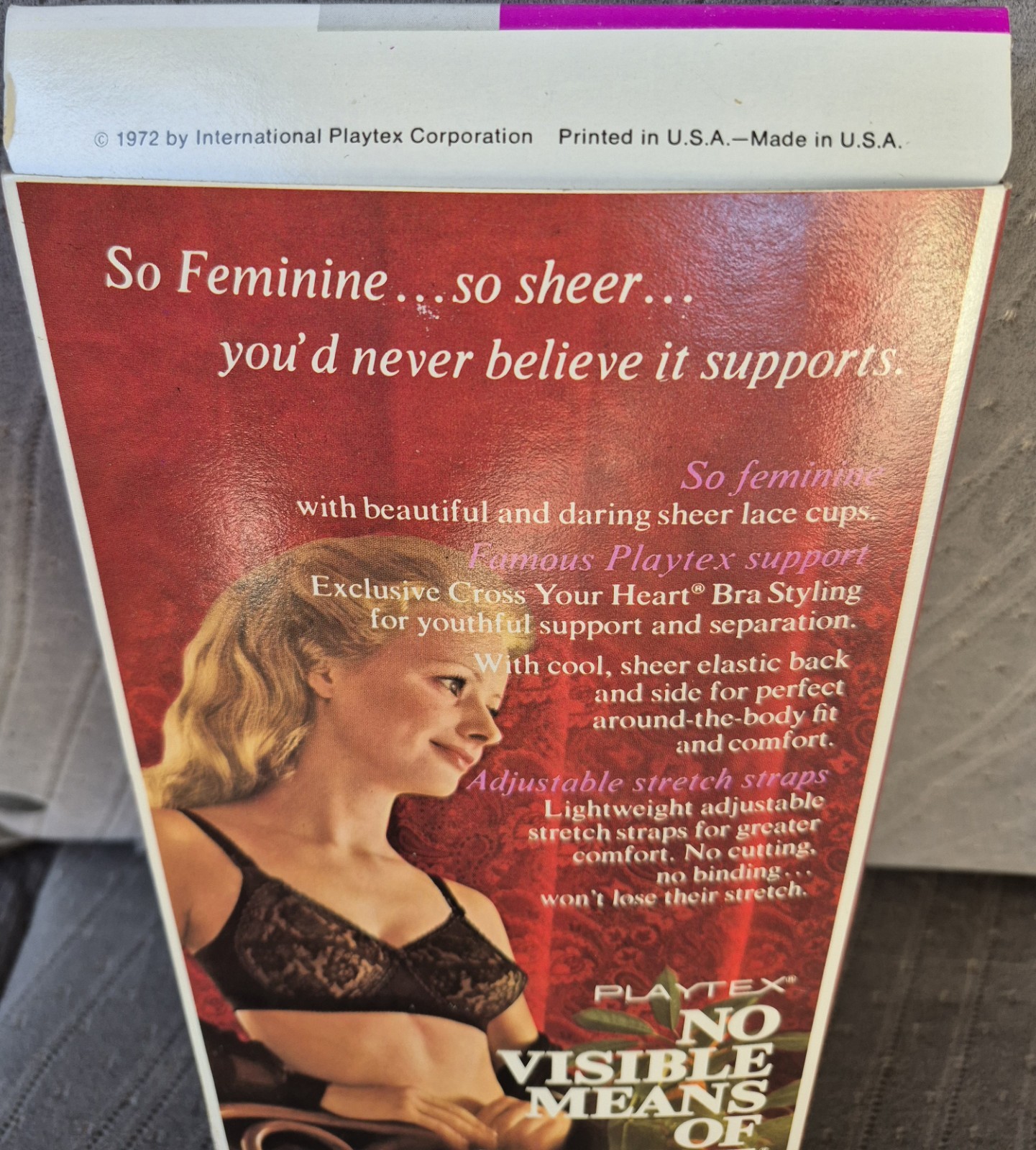 1972 PLAYTEX NO VISIBLE MEANS OF SUPPORT BRA 1148 BLACK MIST 36B New In Box