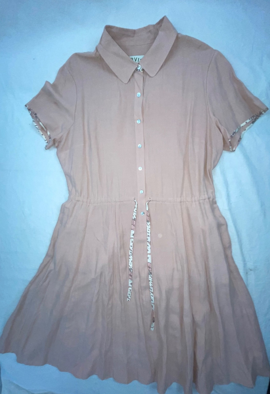VTG 40S STYLE WOMENS L ORVIS PINK HOUSE WORK BUTTON TIE DRESS