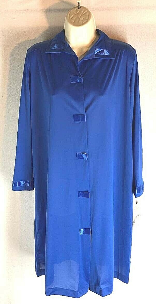 Vintage Henson Kickernick robe sz S 100% Nylon Button Front Royal Blue NOS