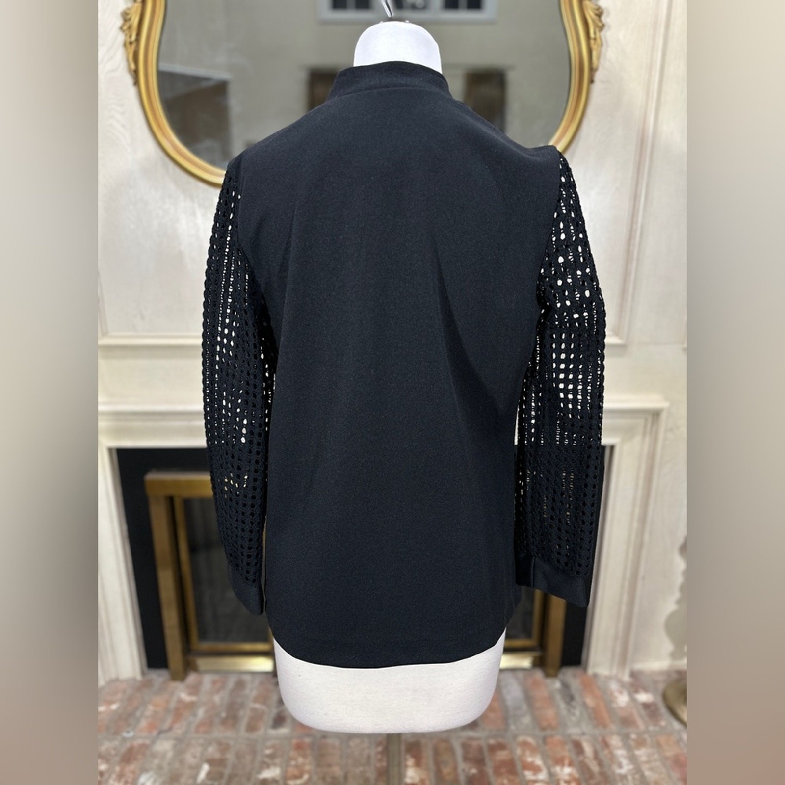 VTG Sears Black Open Weave Cardigan Jacket M L 14 Grannycore 70s Mod Church