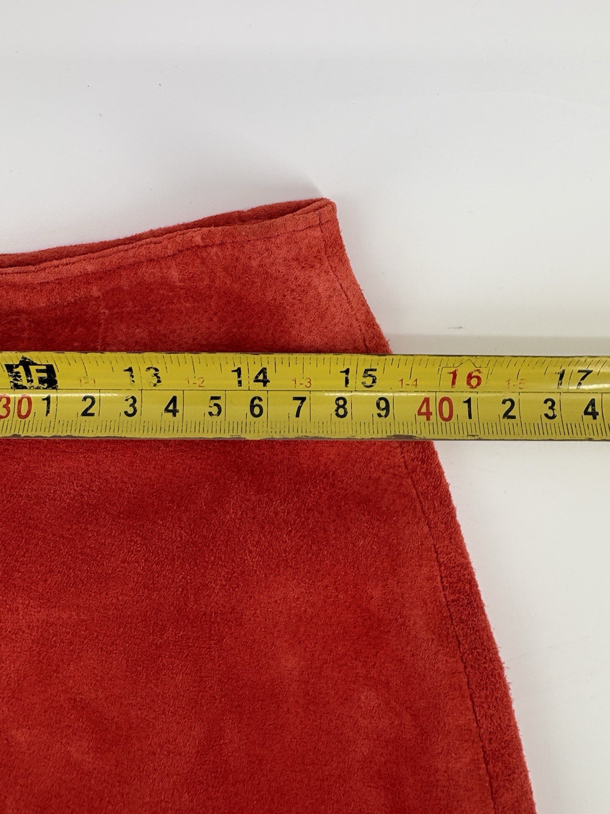 Vintage Modern Images Genuine Leather Suede A-Line Midi Skirt Red Orange Size 6