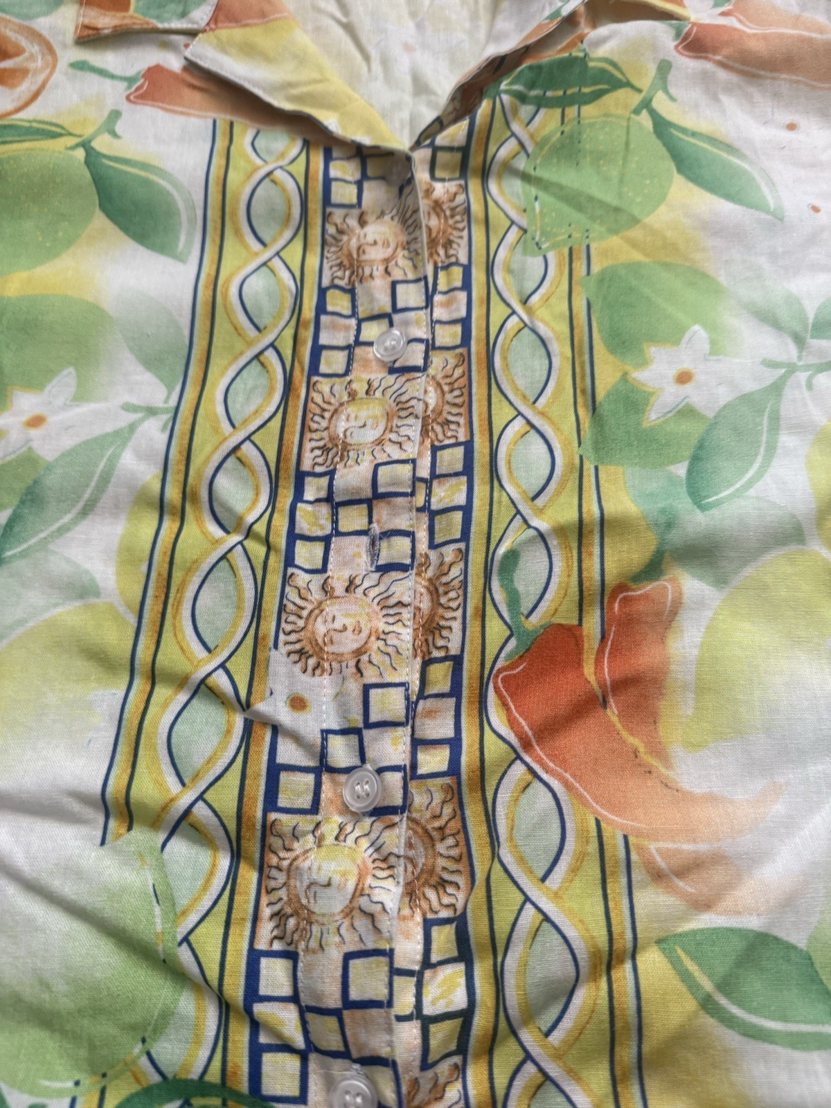 Vintage Hester & Orchard Citrus Print Button-Up Shirt Hawaiian Style Resort Med