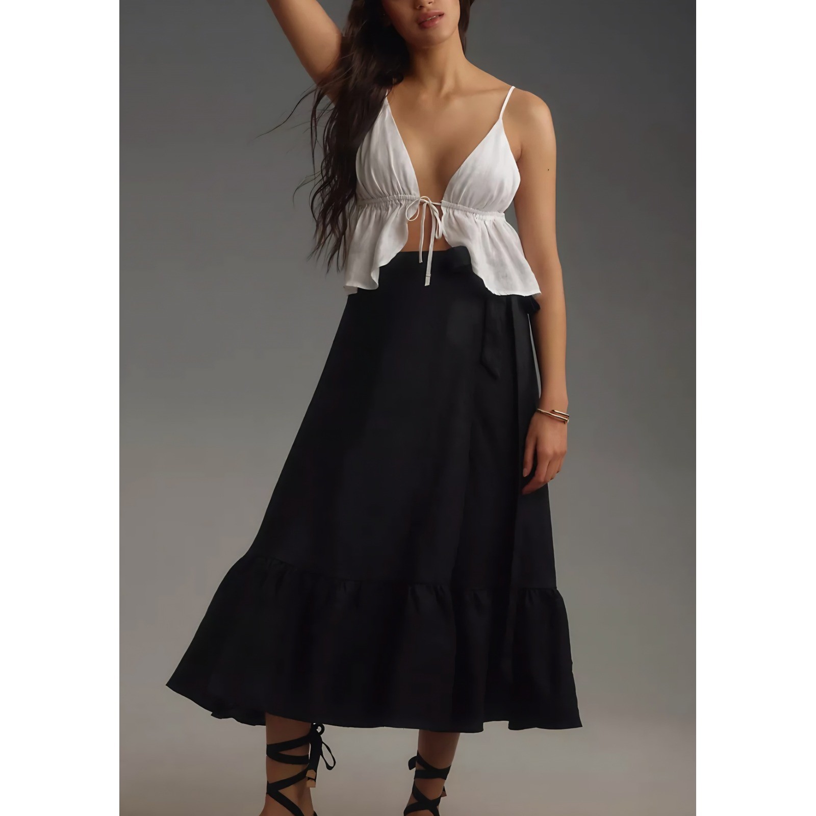 Reformation Julep Black Linen Minimalist Old Money Resort Light Midi Skirt sz S