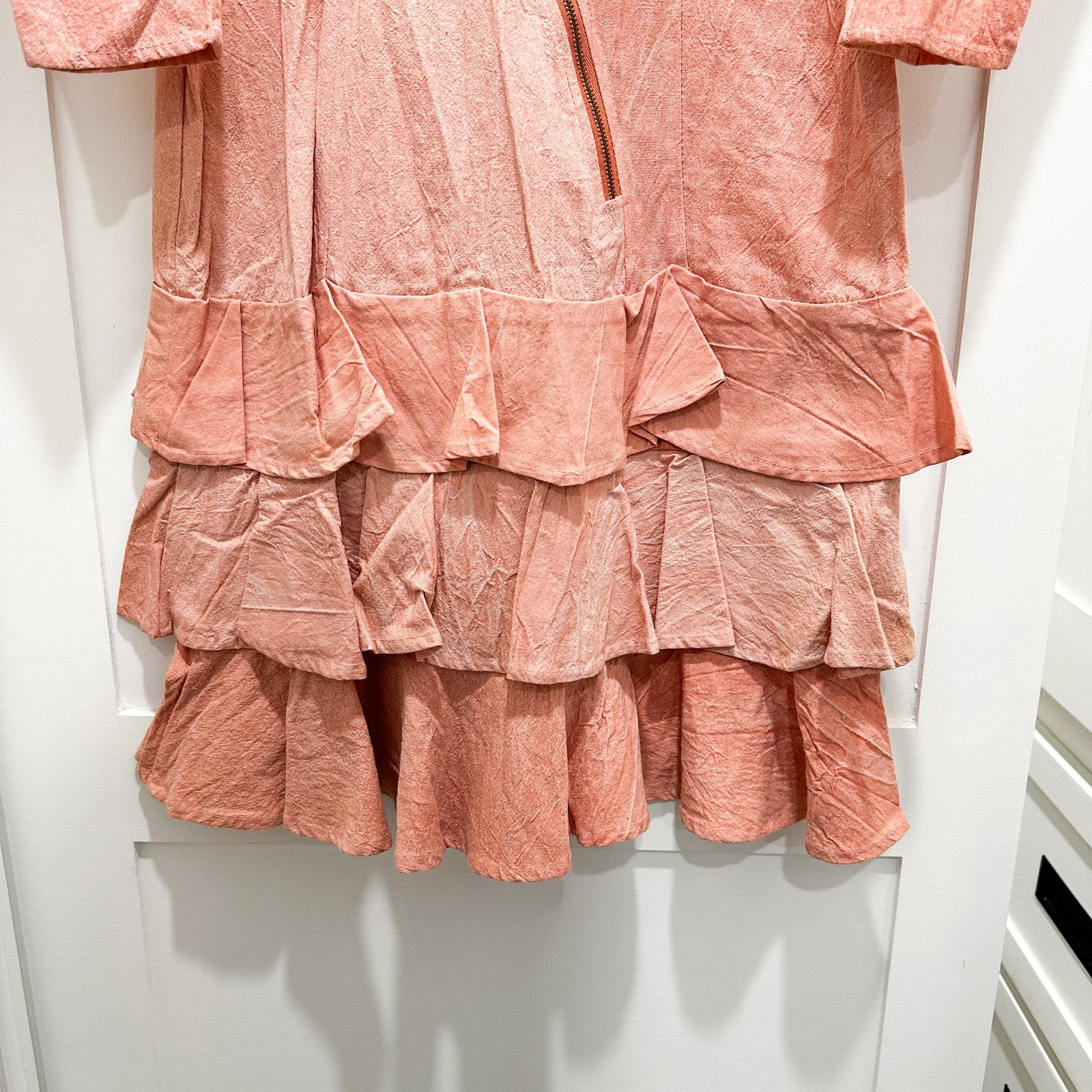 Vintage 80s 90s Asymmetrical Zipper Dress Ruffles Wash Artsy Designer Cotton