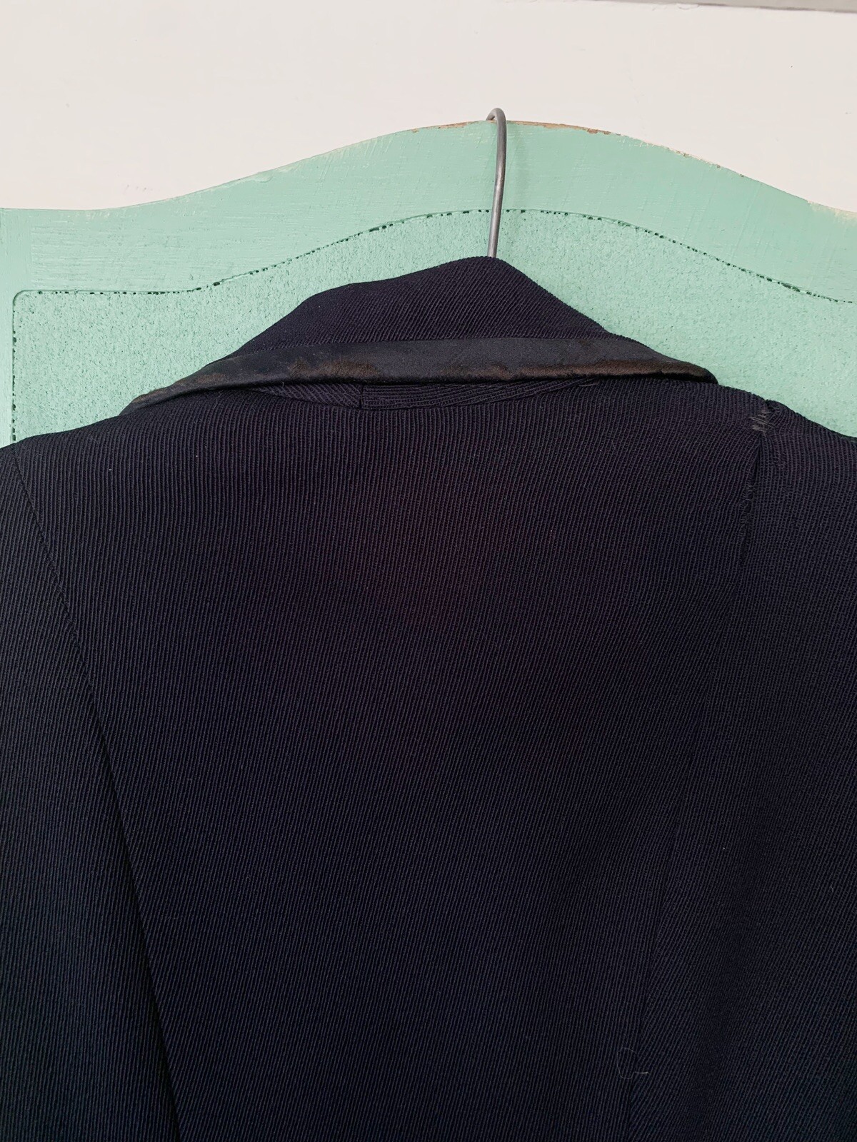 Vintage 1940s Navy Blue Princess Coat Wool Rayon Celluloid Buttons Size XS