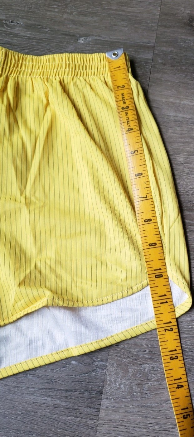 NEW VTG 80s Unbranded Yellow Stripe All Nylon Gym Shorts Sz M Roller Skate USA