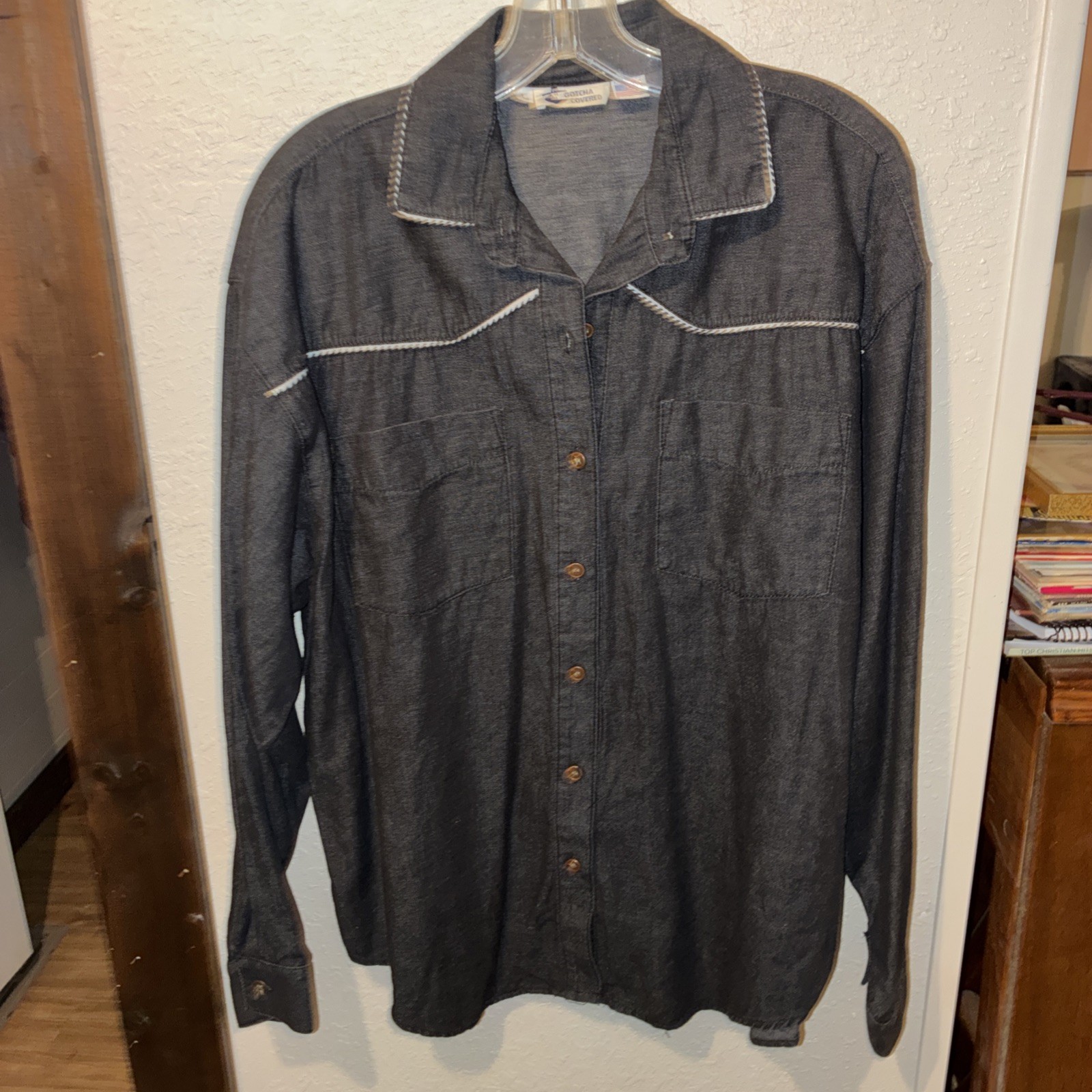 Vtg GOTCHA COVERED woman’s western shirt large black Piping Cotton Long Sleeve