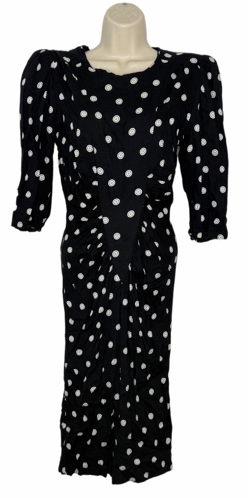 Vintage Joni Blair Of California Button Print Pinup Ruched Wiggle Dress Size 9