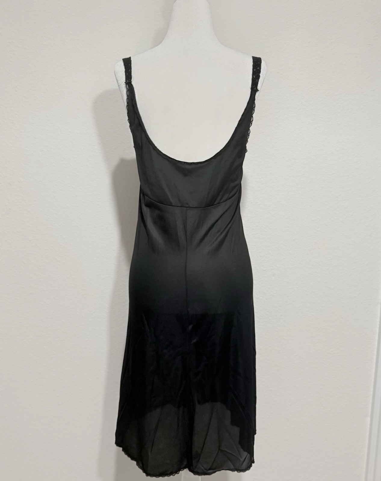 Vintage Black Lace Slip Dress 90s Satin Bias Cut Mini XS S M L
