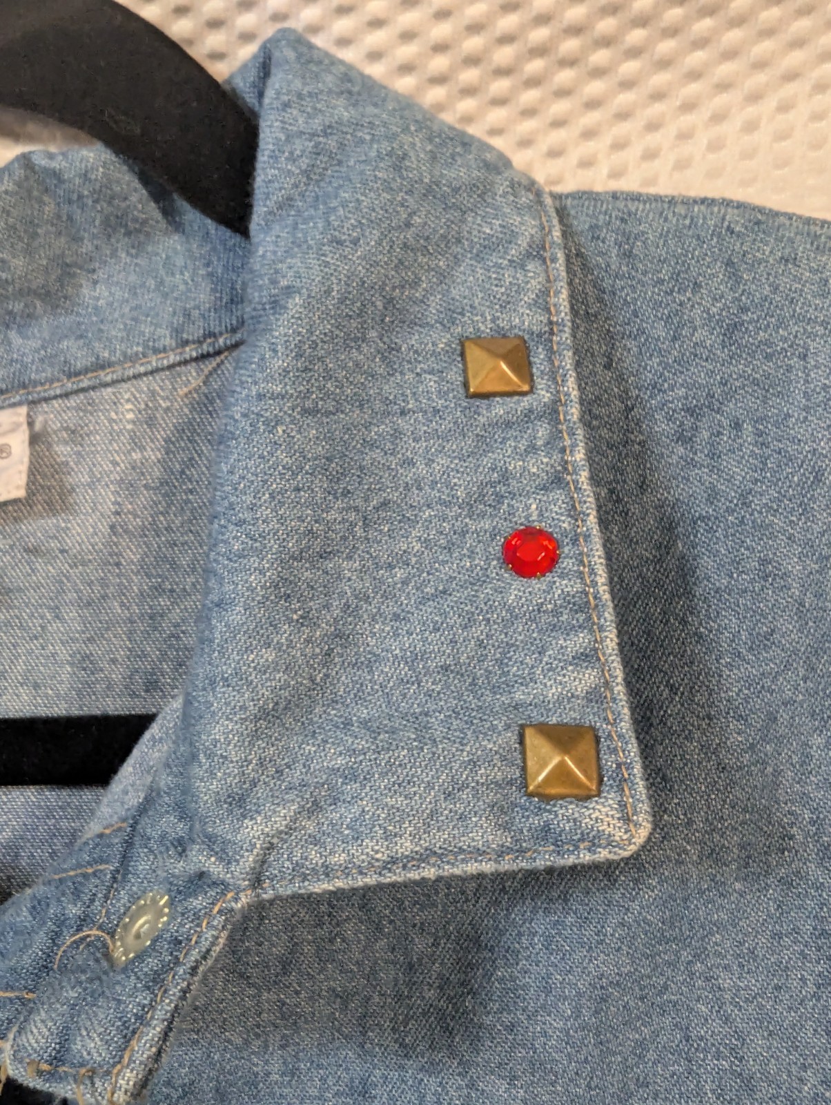 Vintage Ideas Bling Embellished Denim Dress Button Up Pockets 80s 90s Size XL
