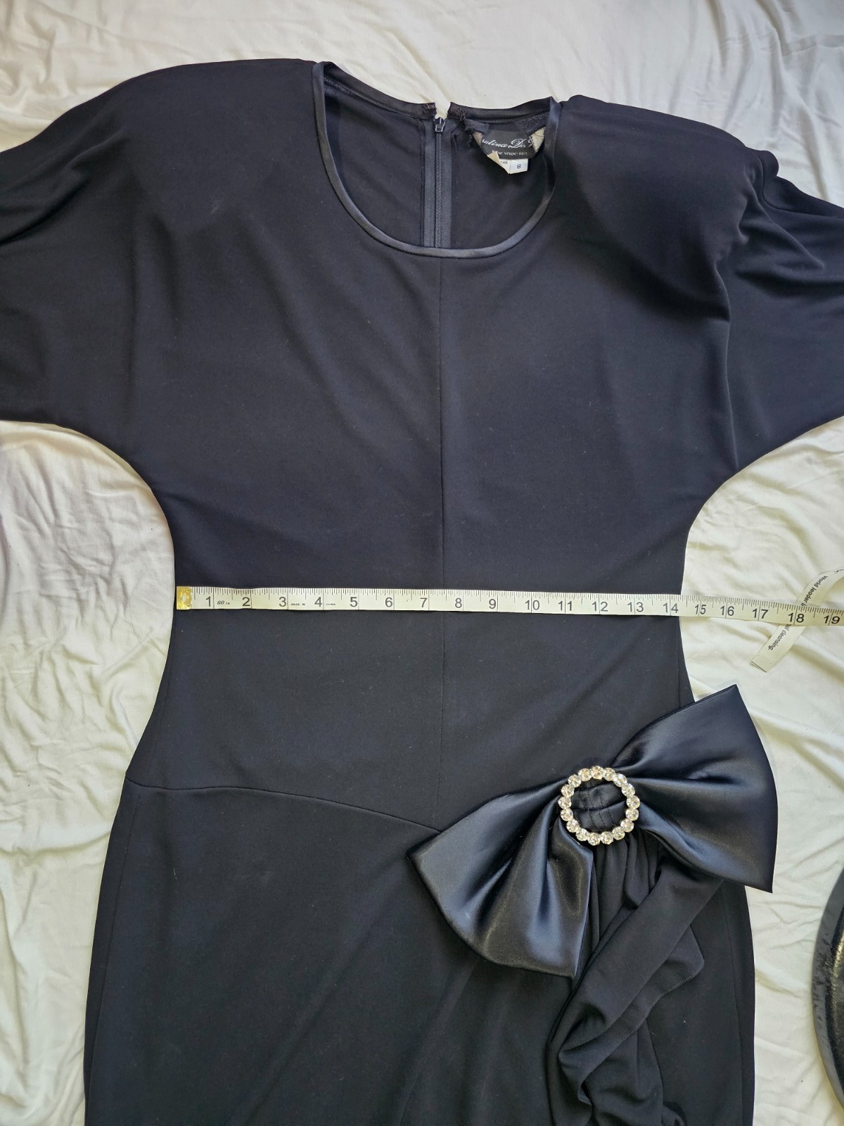Vintage Rosalind De Sherry Black Dress | Rhinestone Bow | Size 8 | NY Designer