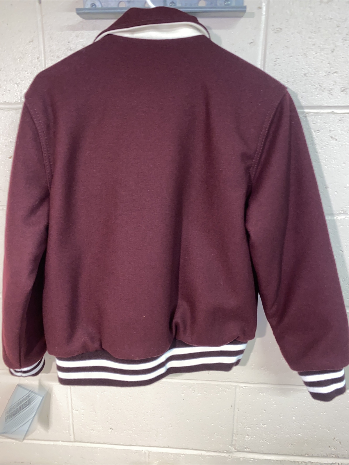 HOLLOWAY WOOL VARSITY JACKET BOMBER MAROON WHITE WOMEN’S MEDIUM. NEW!!!
