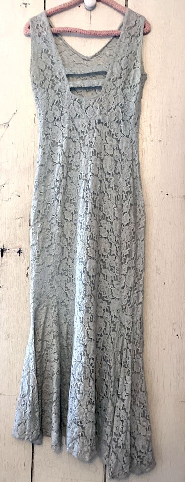 Vtg 1930’s Cotton Lace Gown / Dress w Jacket Light Grey/Blue