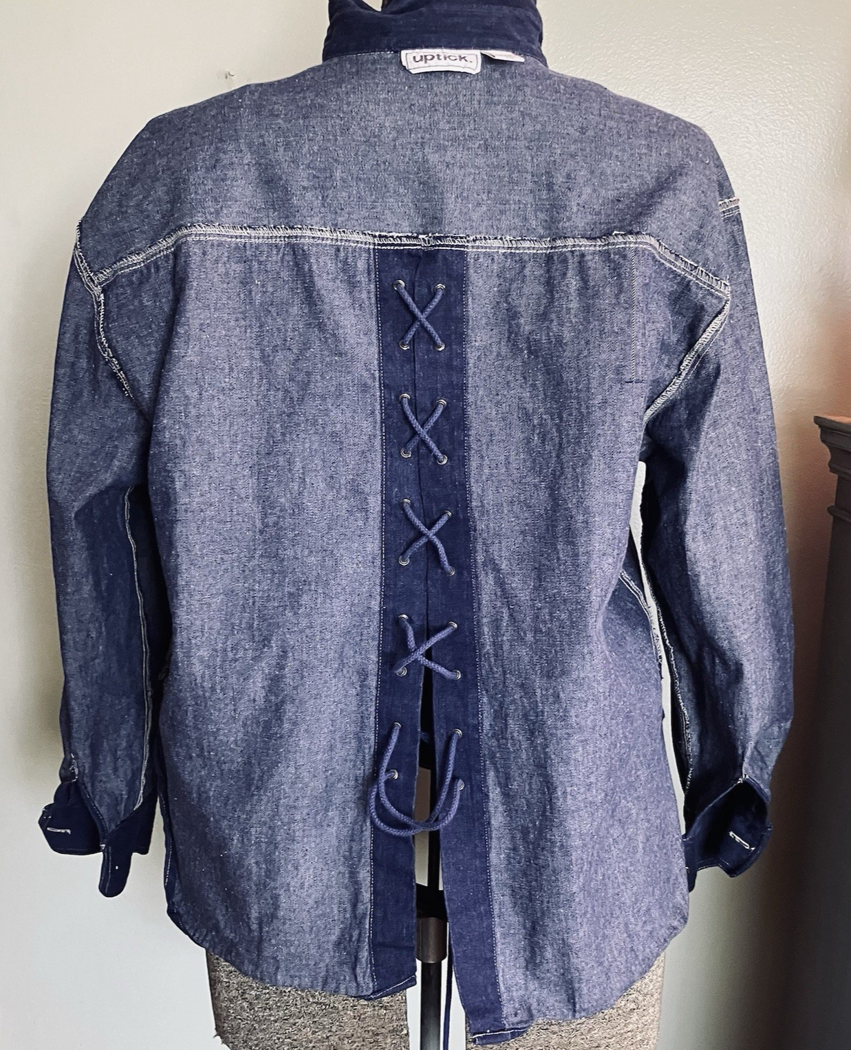 70s 80s Uptick Denim Lace-up Back Shirt Women’s Size Large 100% Cotton New