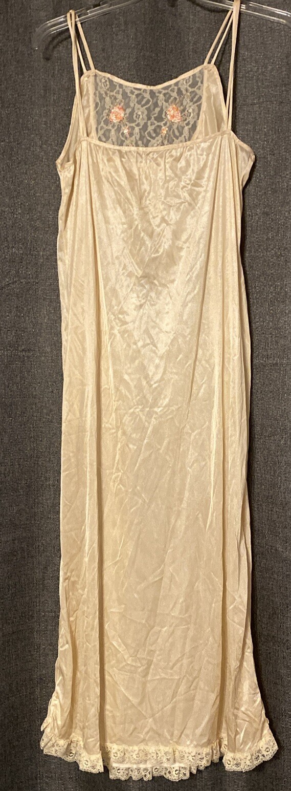 Vintage Mistra Nightgown long Beige Nylon Lace Bodice Size Medium Sexy