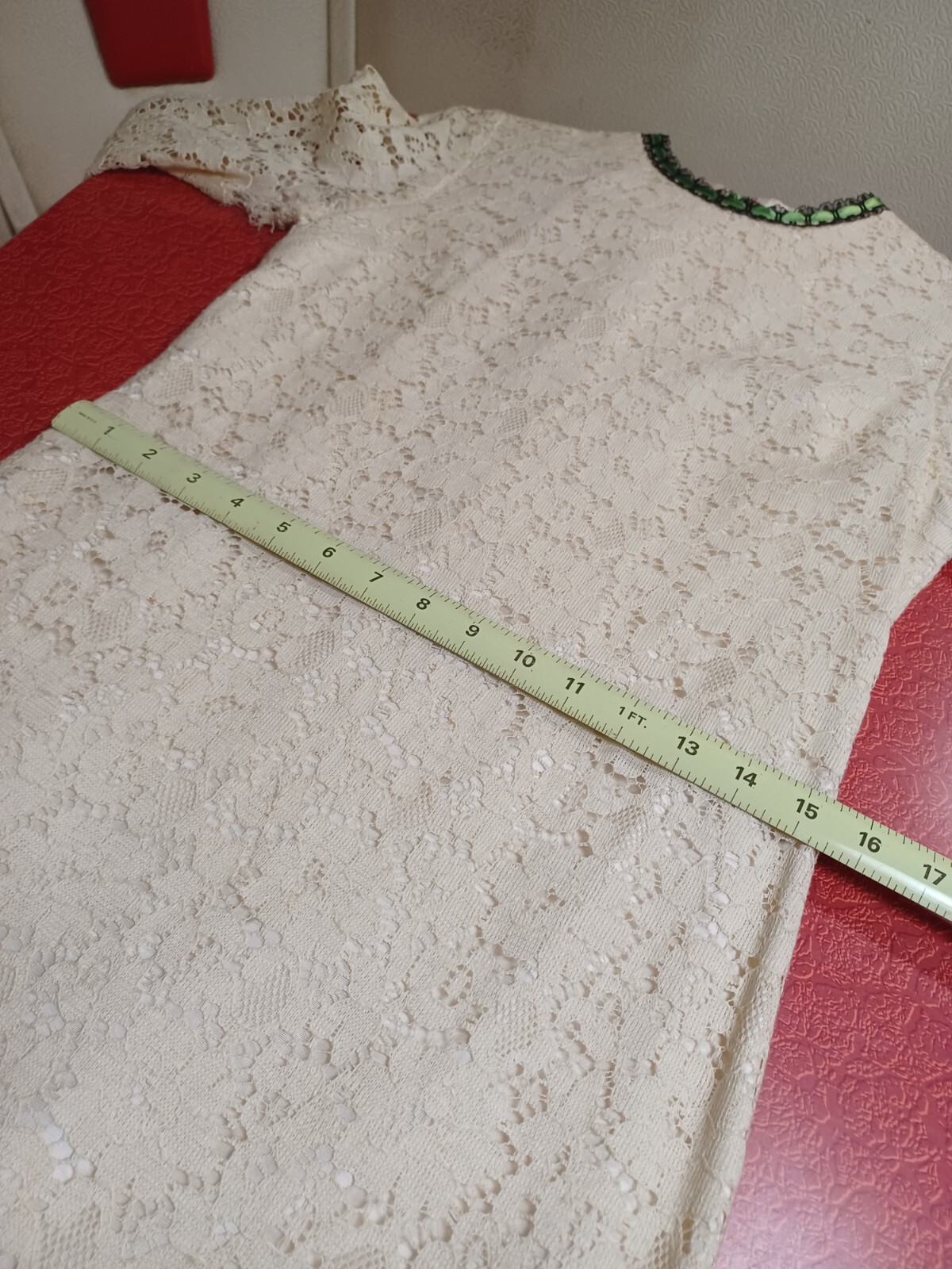 True VTG Mid-century 1960s Lace Mini Dress MCM Mod Union Label Ivory Small ~FLAW