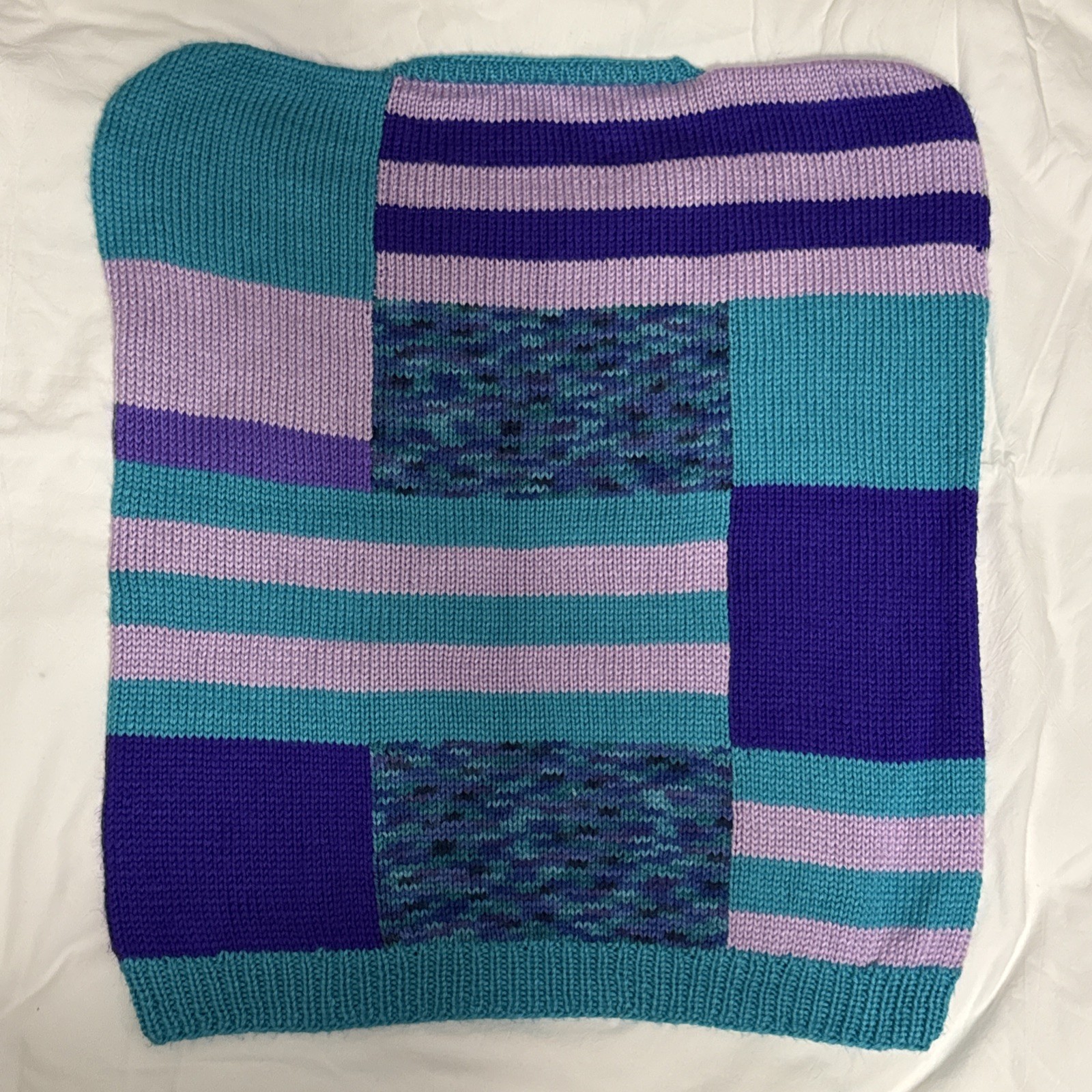 Vintage Handmade Knitted Purple Turquoise Colorblock Sleeveless Sweater Vest XL