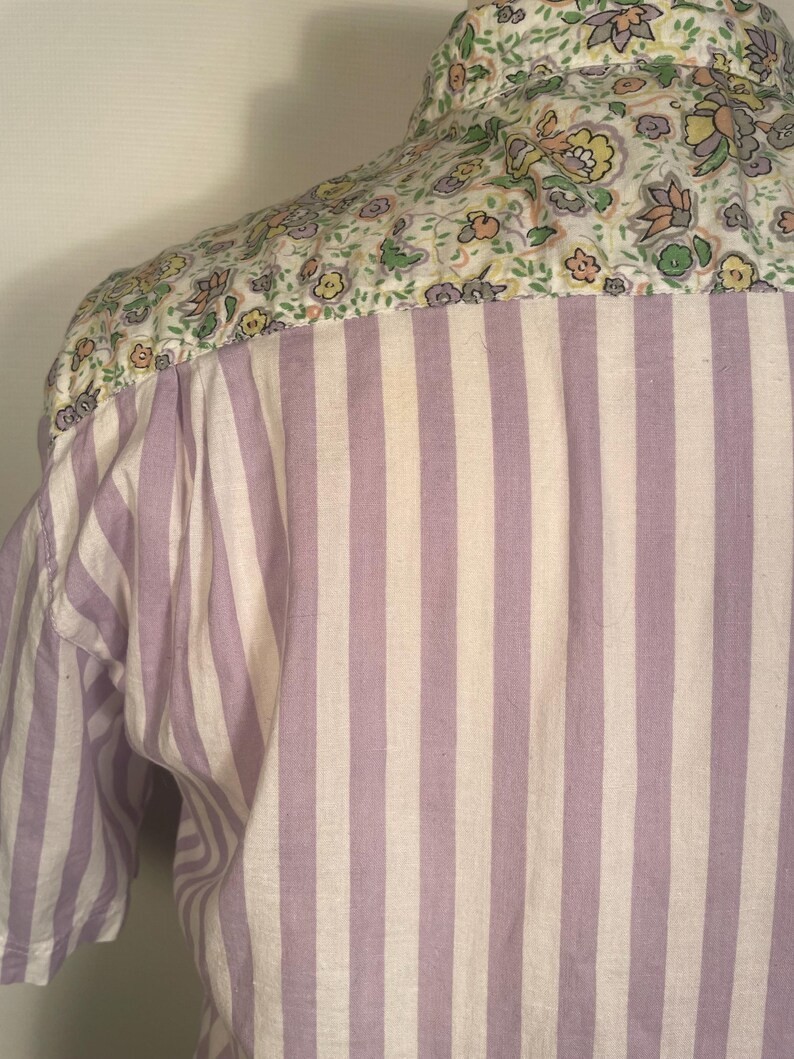 Vintage 1990s Plus Size Spring Floral All Cotton Striped Blouse Size 16 XL