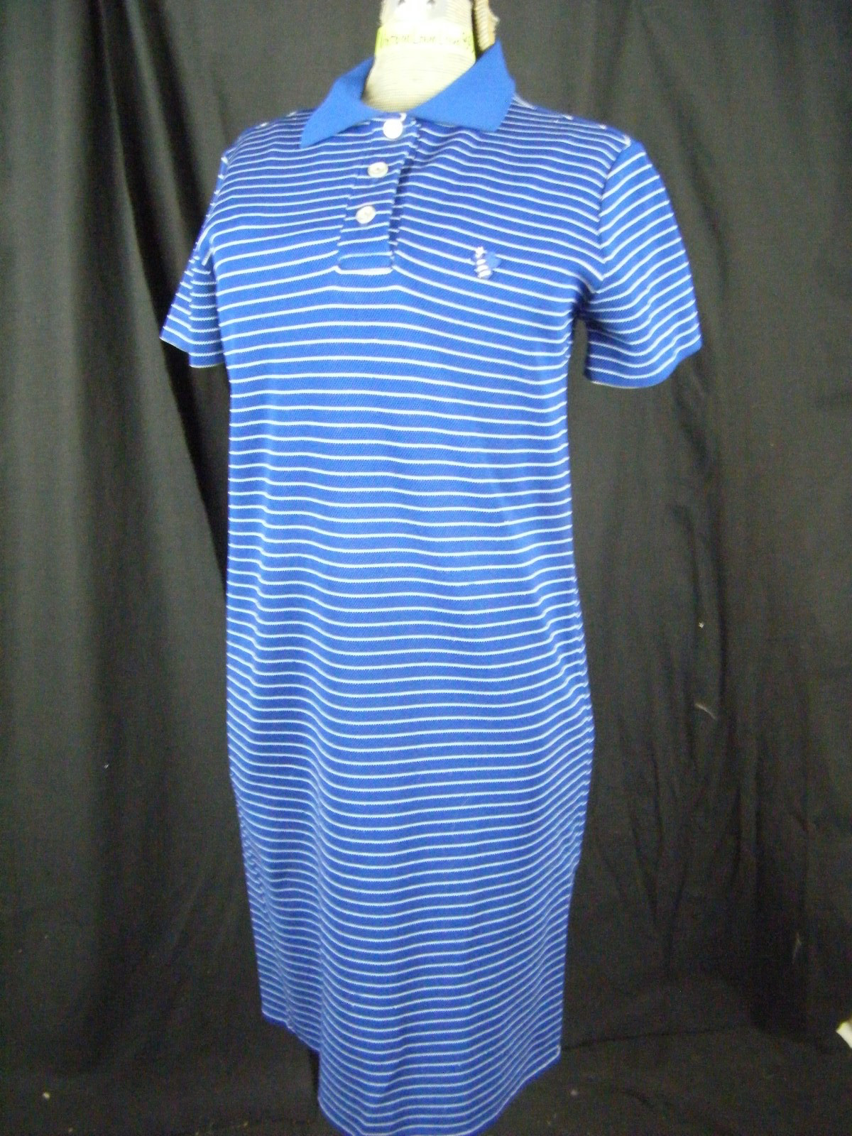 BOBBIE BROOKS Vtg 70-80s Blue White Stripe Knit Polo Dress-Bust 37/XS
