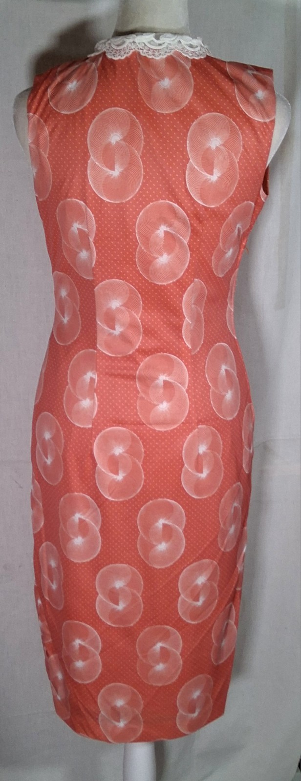 Vtg 70s Sleeveless Qi Pao Style Slamon And White Geometric Design Size Sm