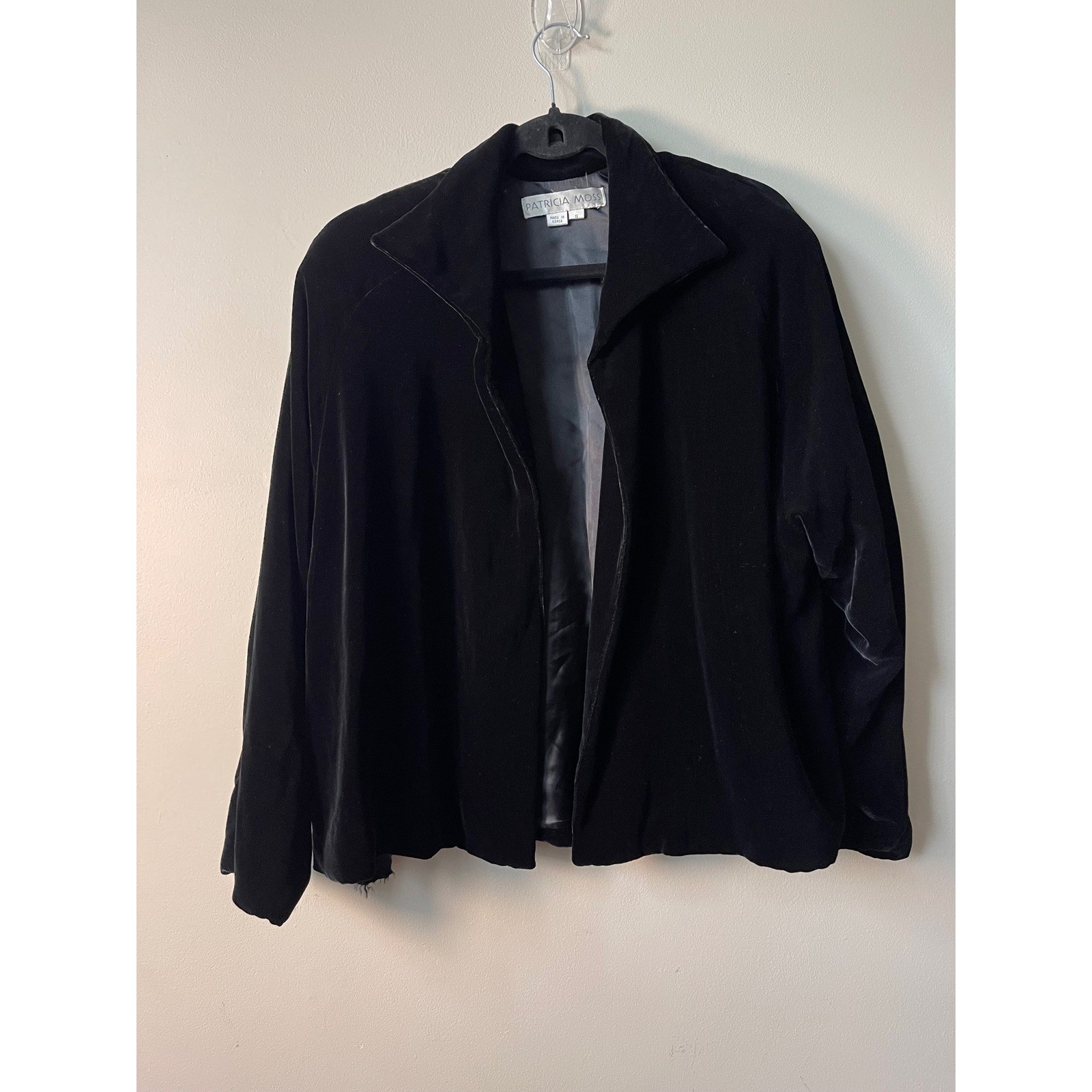Patricia Moss Black Silk Rayon Velvet Open Front Jacket Womens Small Vintage