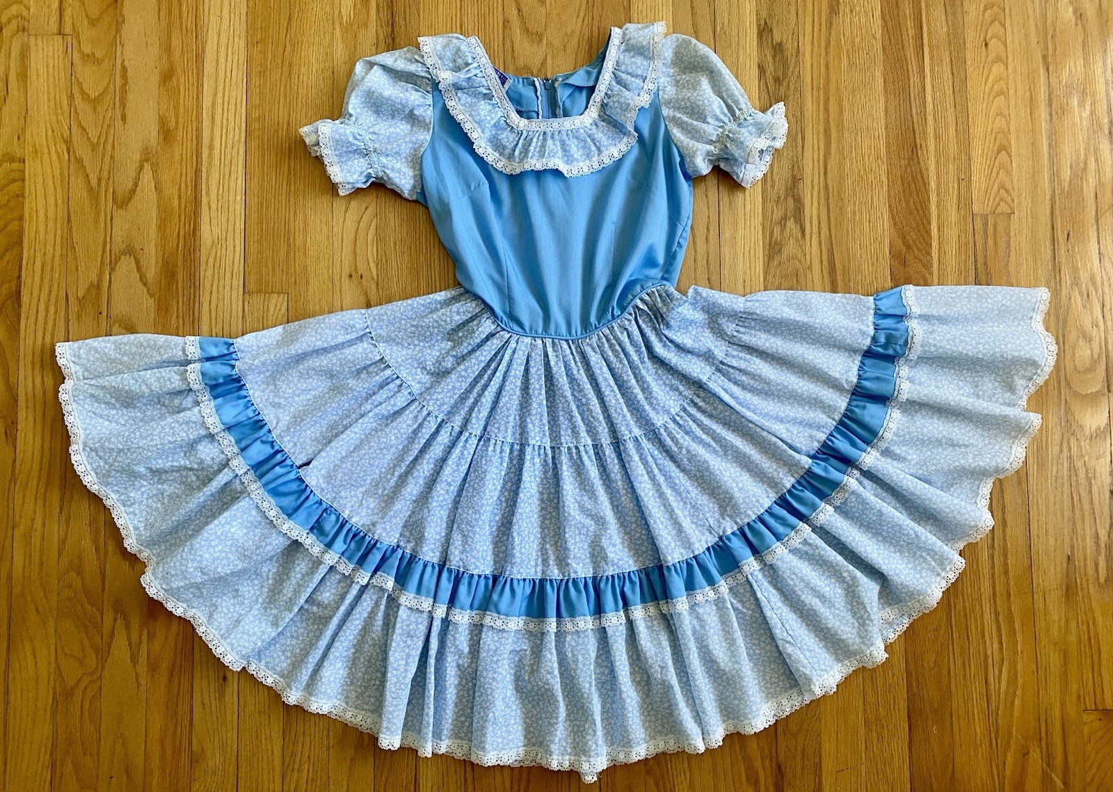 Vintage 70s ROCKMOUNT Cowgirl Dress *Small/Medium* BLUE Square Dance Cottagecore