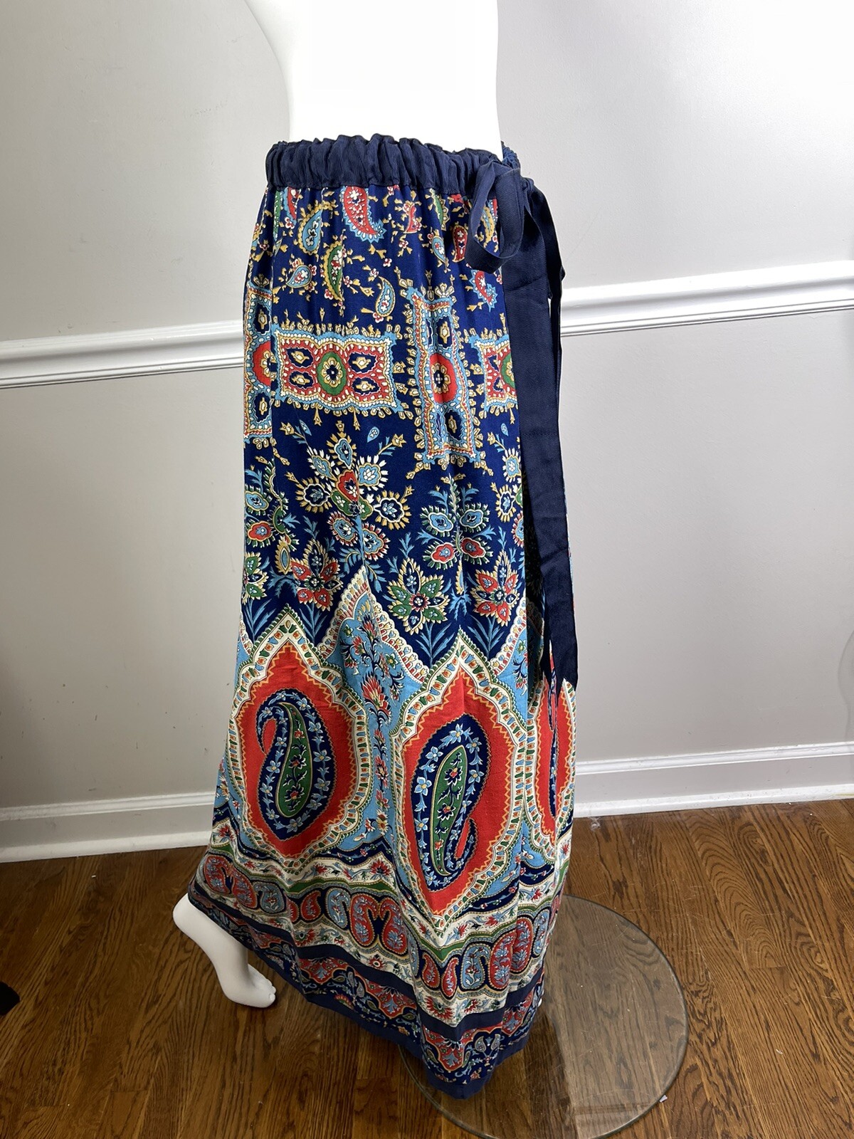 Vintage Mr. Hank Patchwork Handkerchief Hippie Paisley Floral Bow Maxi Skirt L