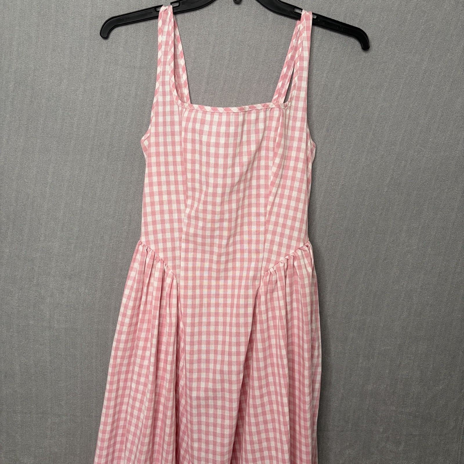 Vintage Handmade Women’s Cottage Prairie Dress Pink Gingham Plaid Country Bib M