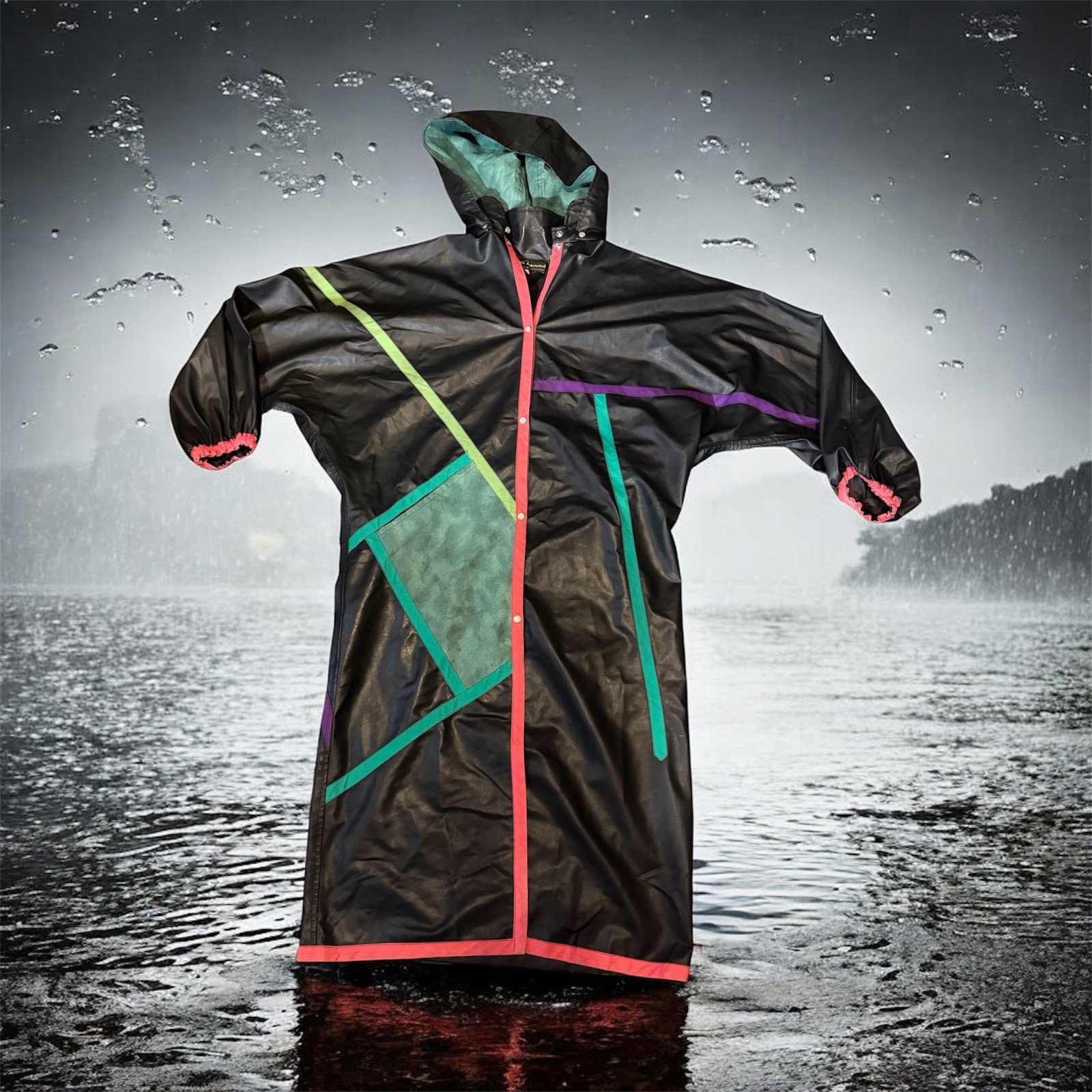 Iris Mansard Rain Coat Vintage Art to Wear Geometric Sz. L France 90s Rare