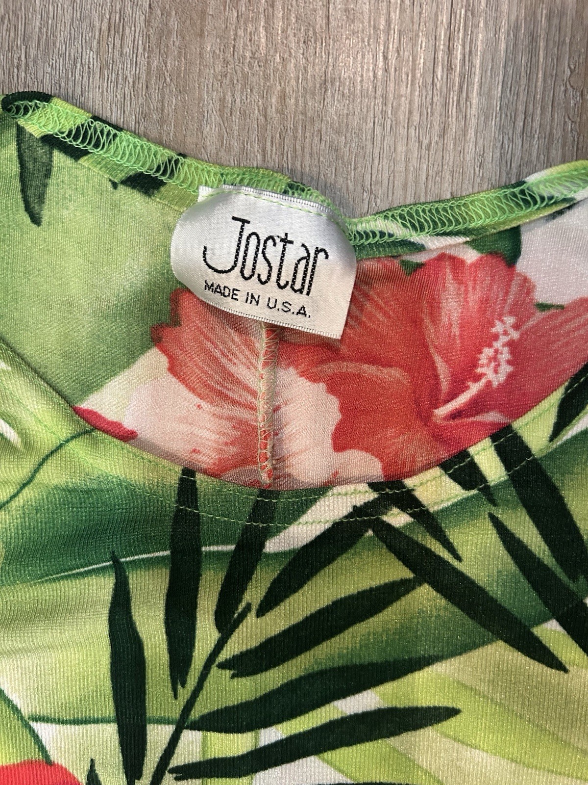 Vintage Jostar USA Tropical Print Travel Slinky Midi Dress Resortwear Paper Tag