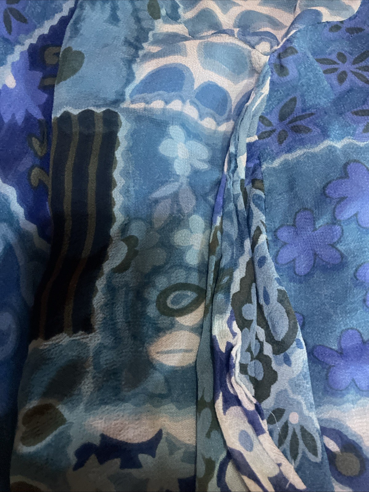 Vintage Silver Stream Garterized Patterned Long Blue Skirt