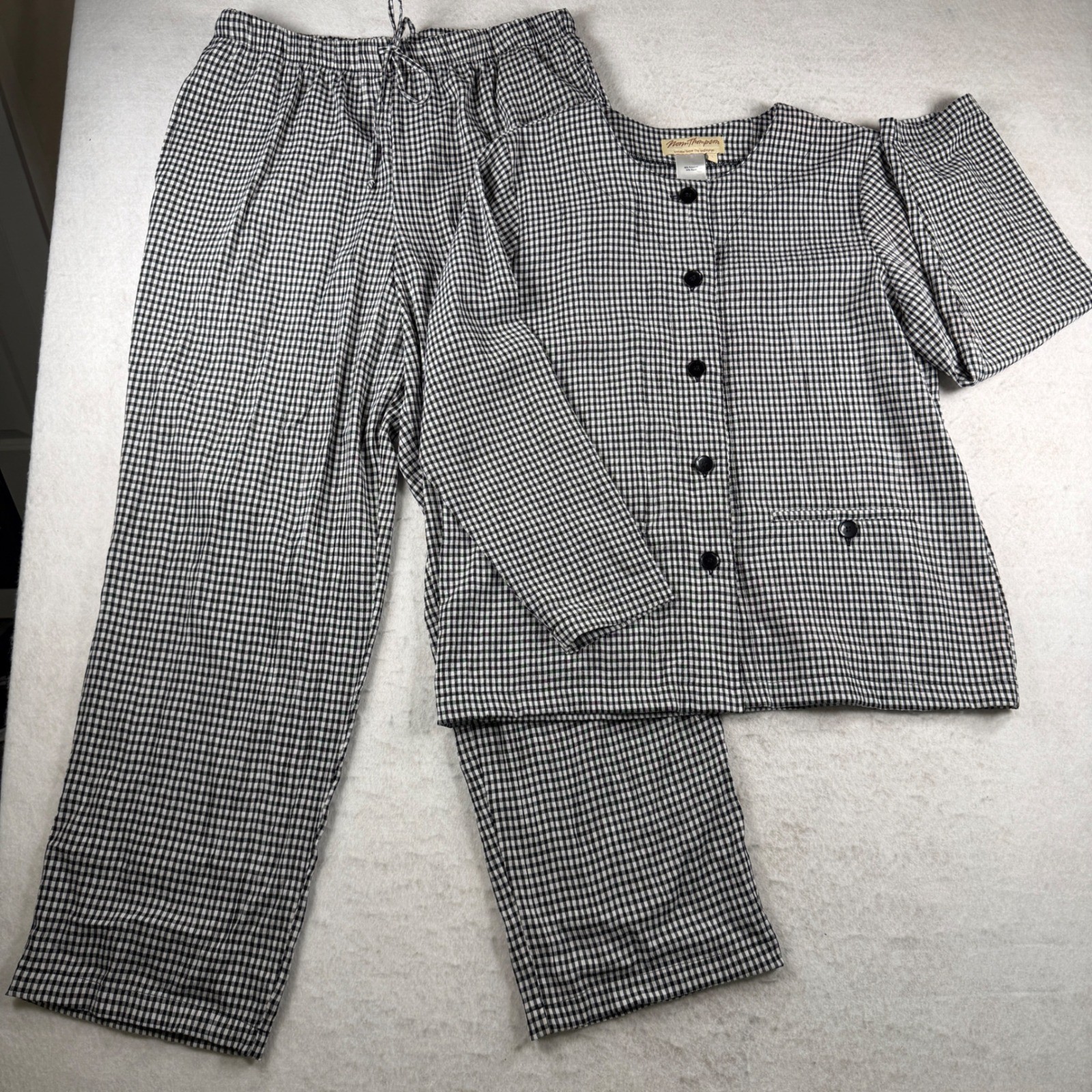 Norm Thompson Womens Gingham Set Black White Check Button Front Large