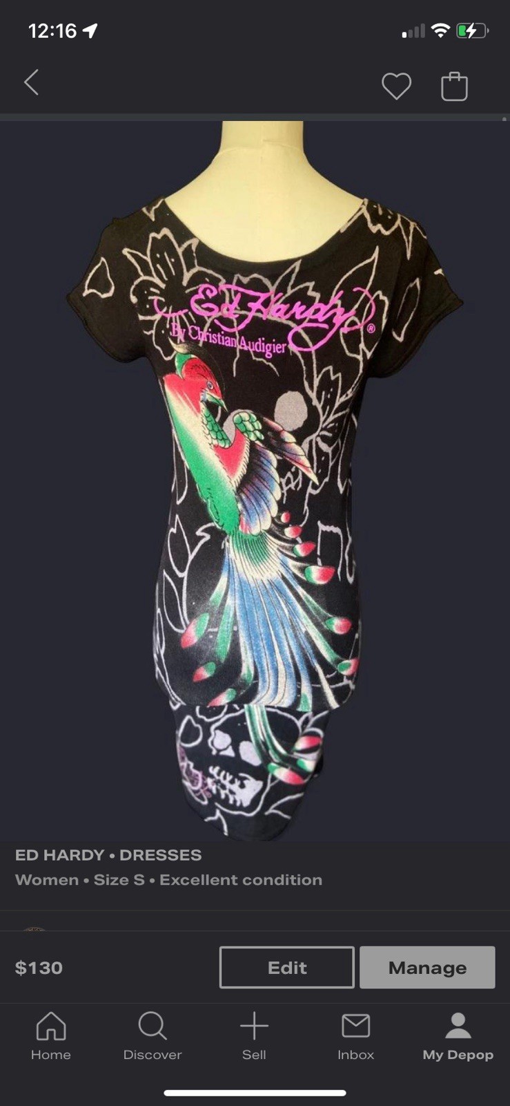 Authentic Vintage Ed Hardy By Christian Audigier Black Y2K Rhinestone Dress