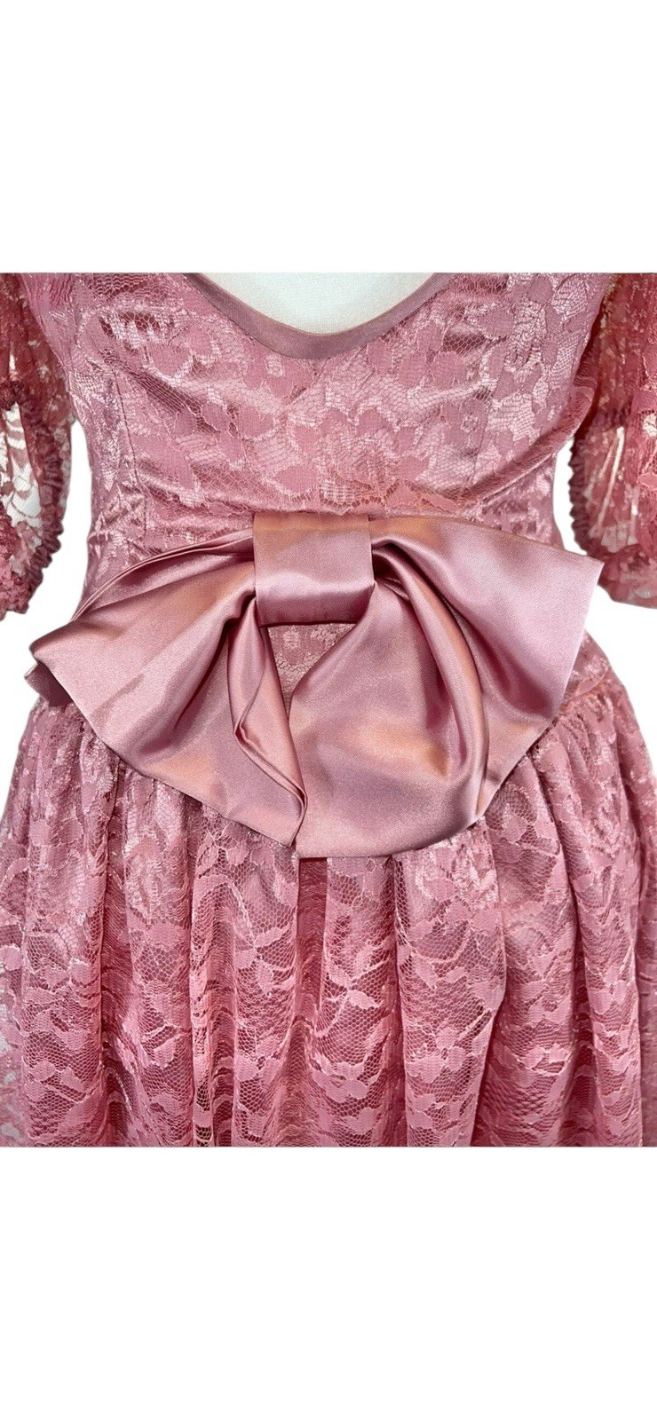 VINTAGE 1980s PRETTY PINK LACE NEW WAVE PUFF SLEEVE PROM PARTY DRESS VICTORIAN