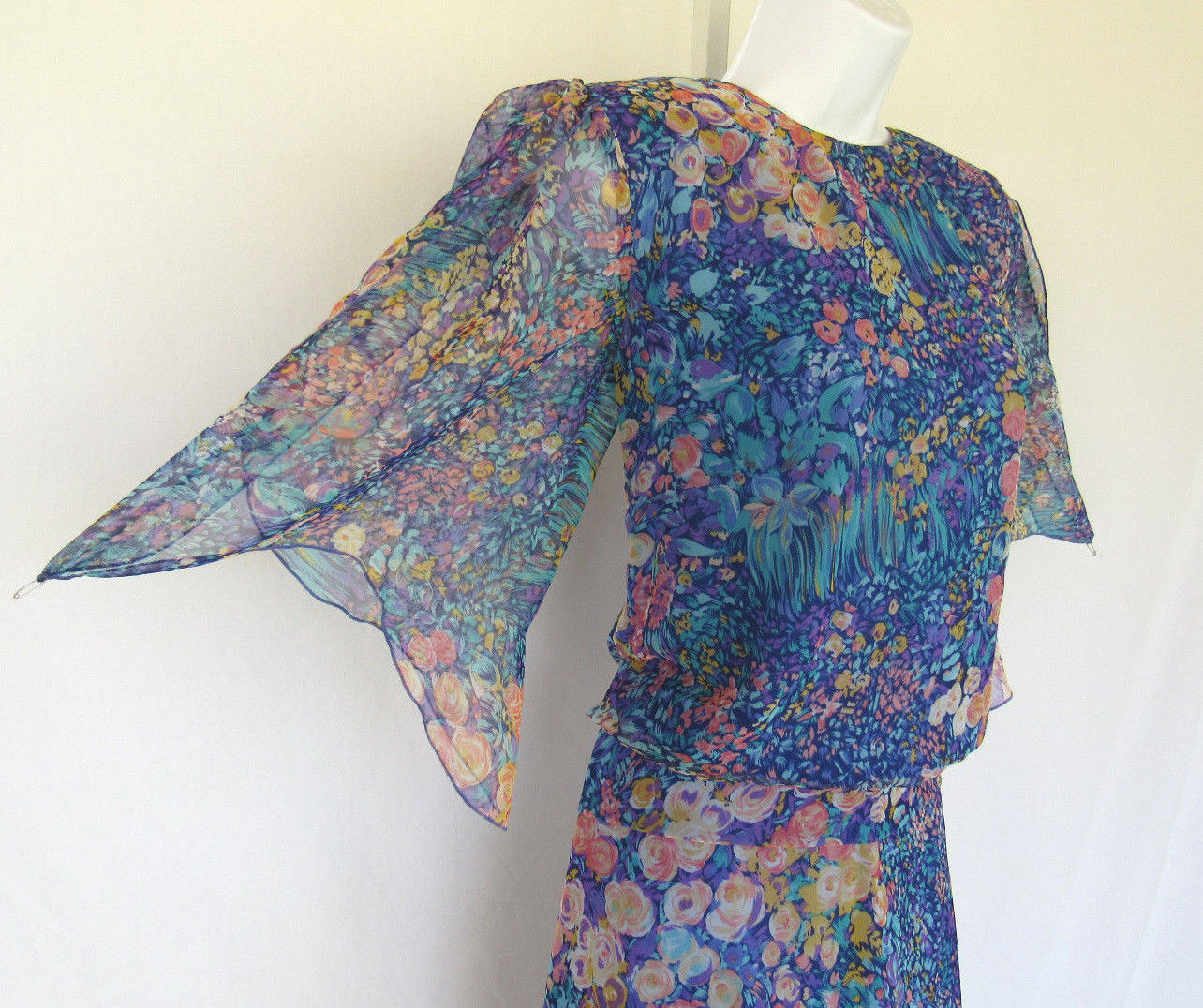 VTG 1980s 90s SIASIA NEW YORK FLORAL SKIRT & TOP SIZE SMALL POLYESTER SPLIT ARMS