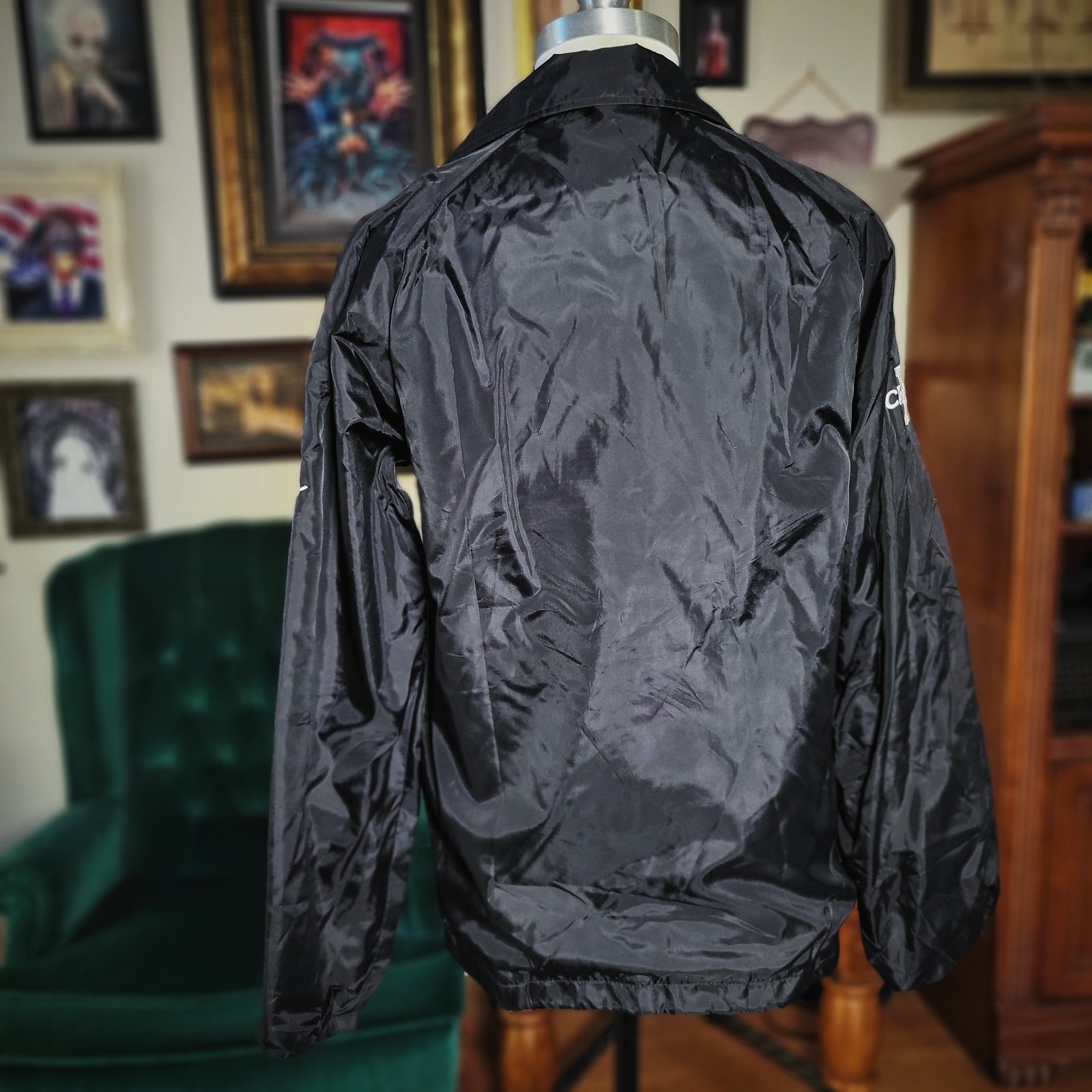 Vintage 90s Cardinal Delta Epsilon Mu Sorority Coach Jacket Black Snap S