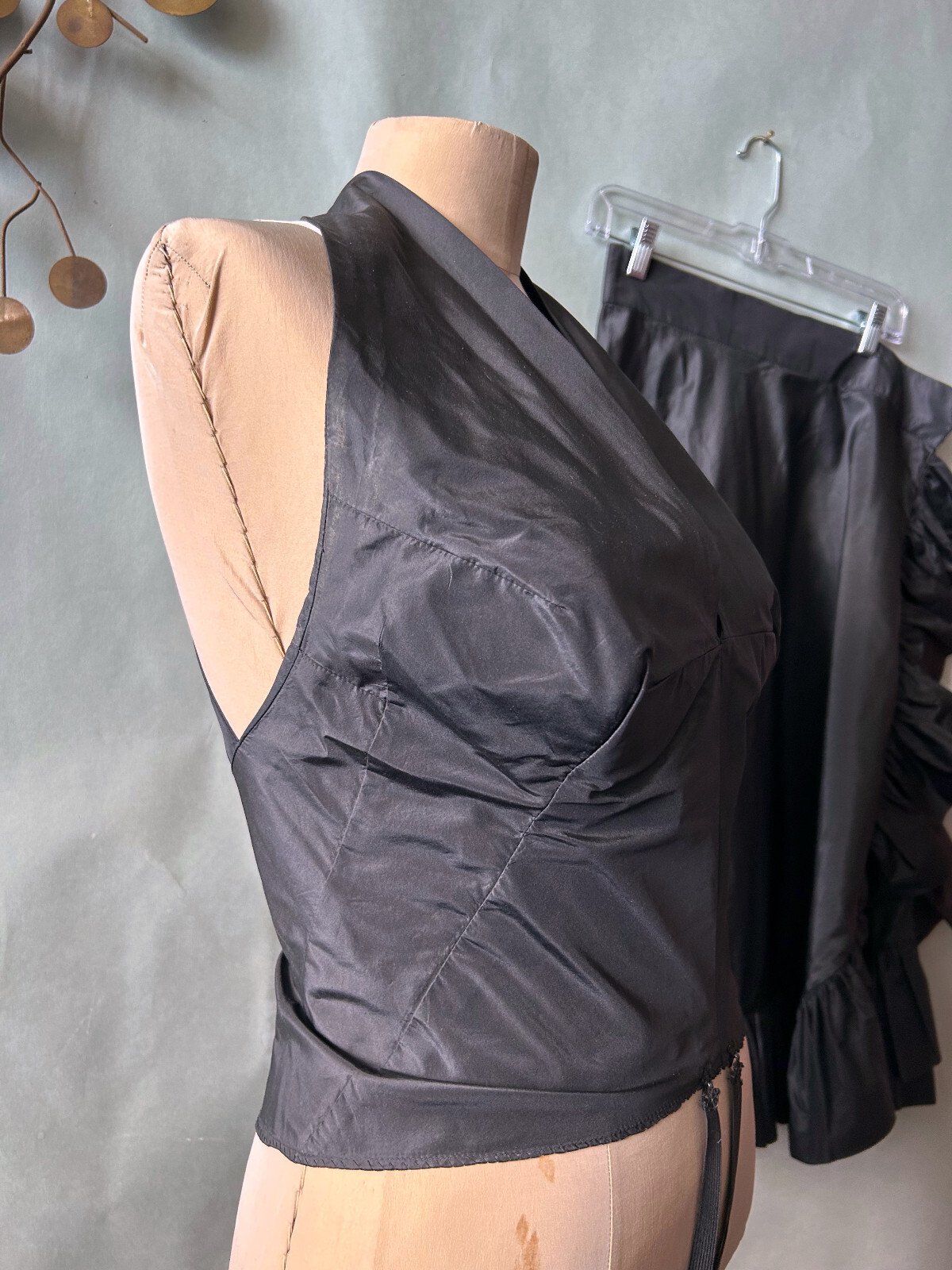 Vtg 1960s Flamenco Style Party Dress Black Halter Busty Cocktail Glam sz S M