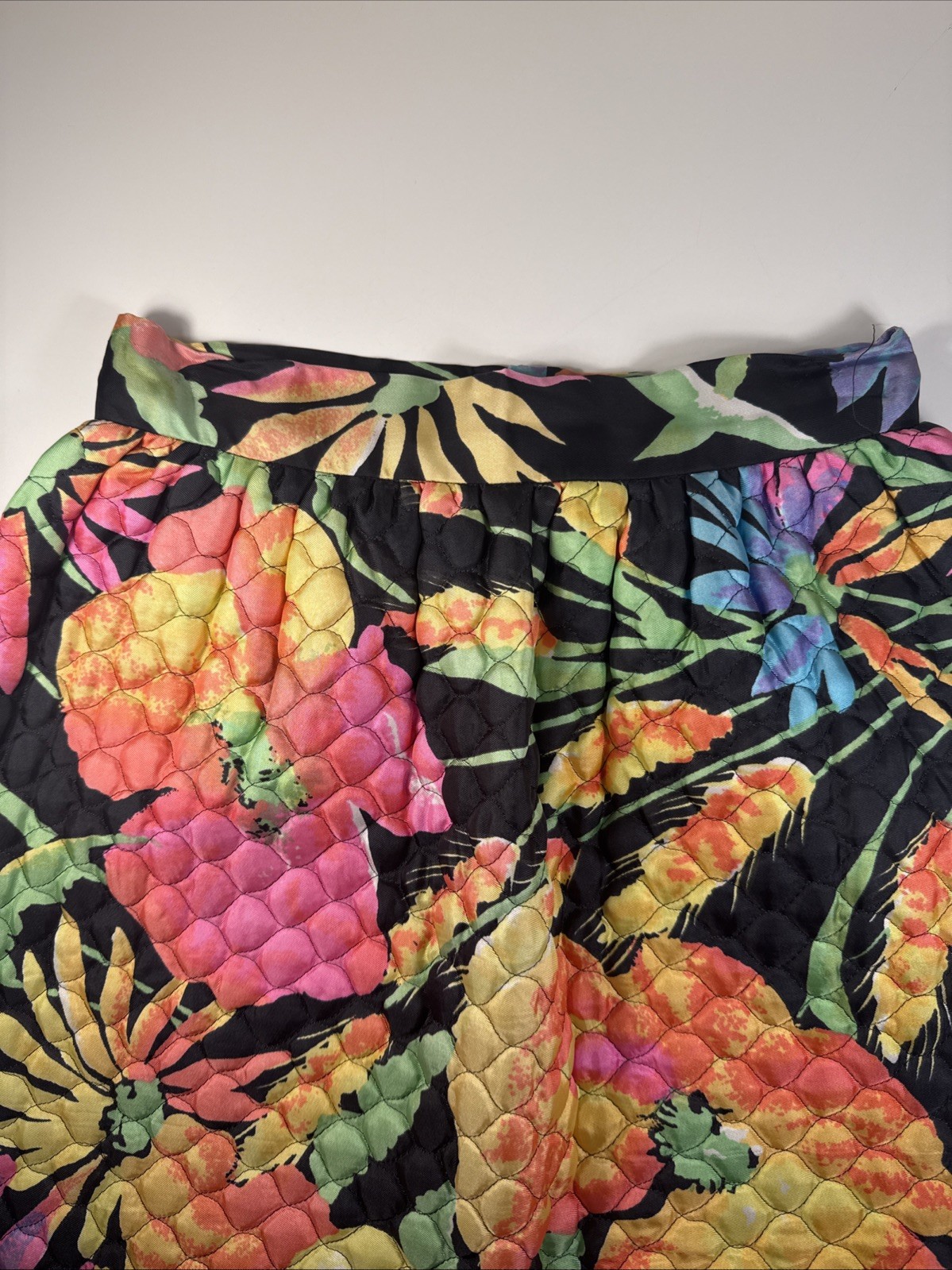 Vintage 1960s Womens Long Quilted Skirt Neon Flower Power Bonwit Teller XXS XS