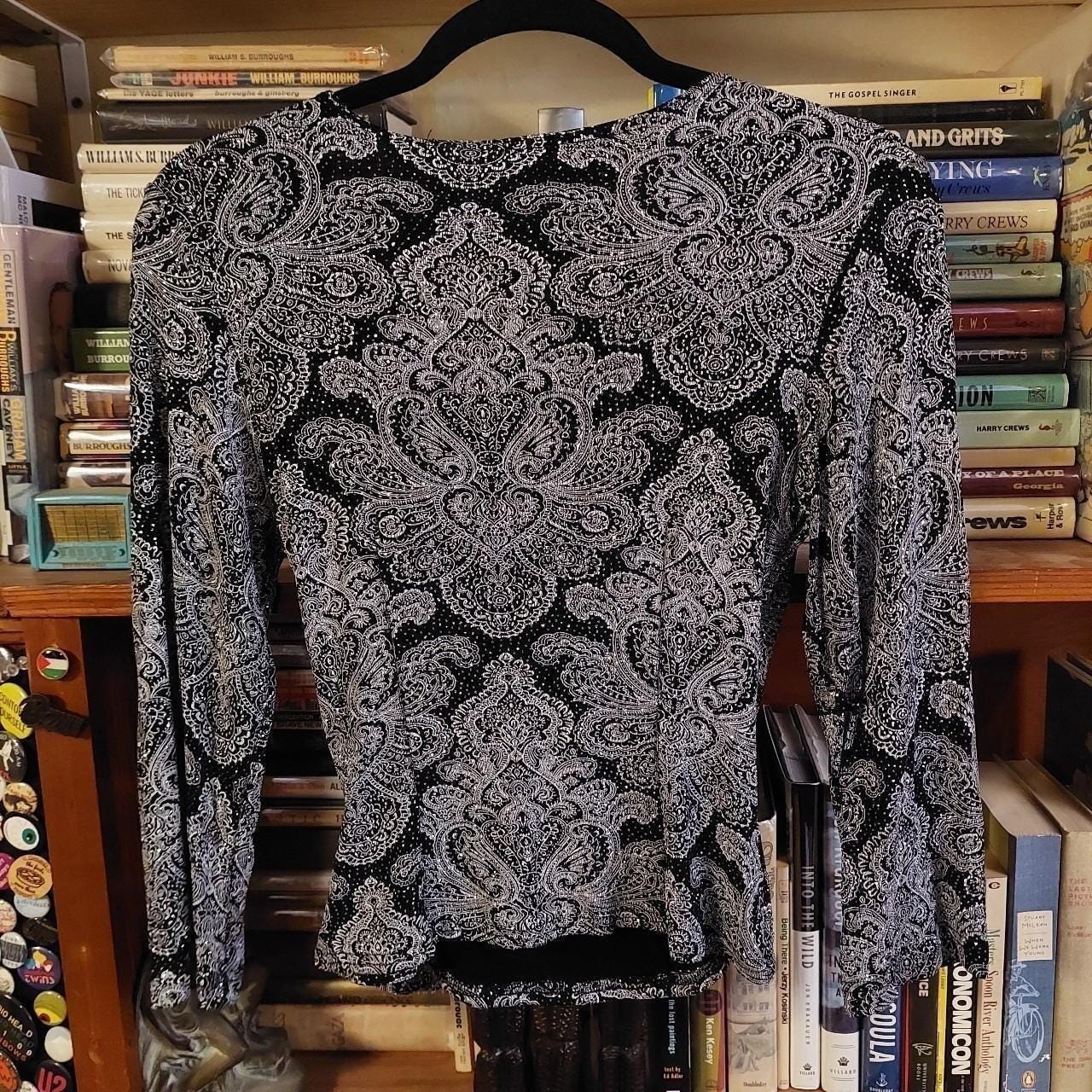 Vintage made in USA silver glitter paisley top.