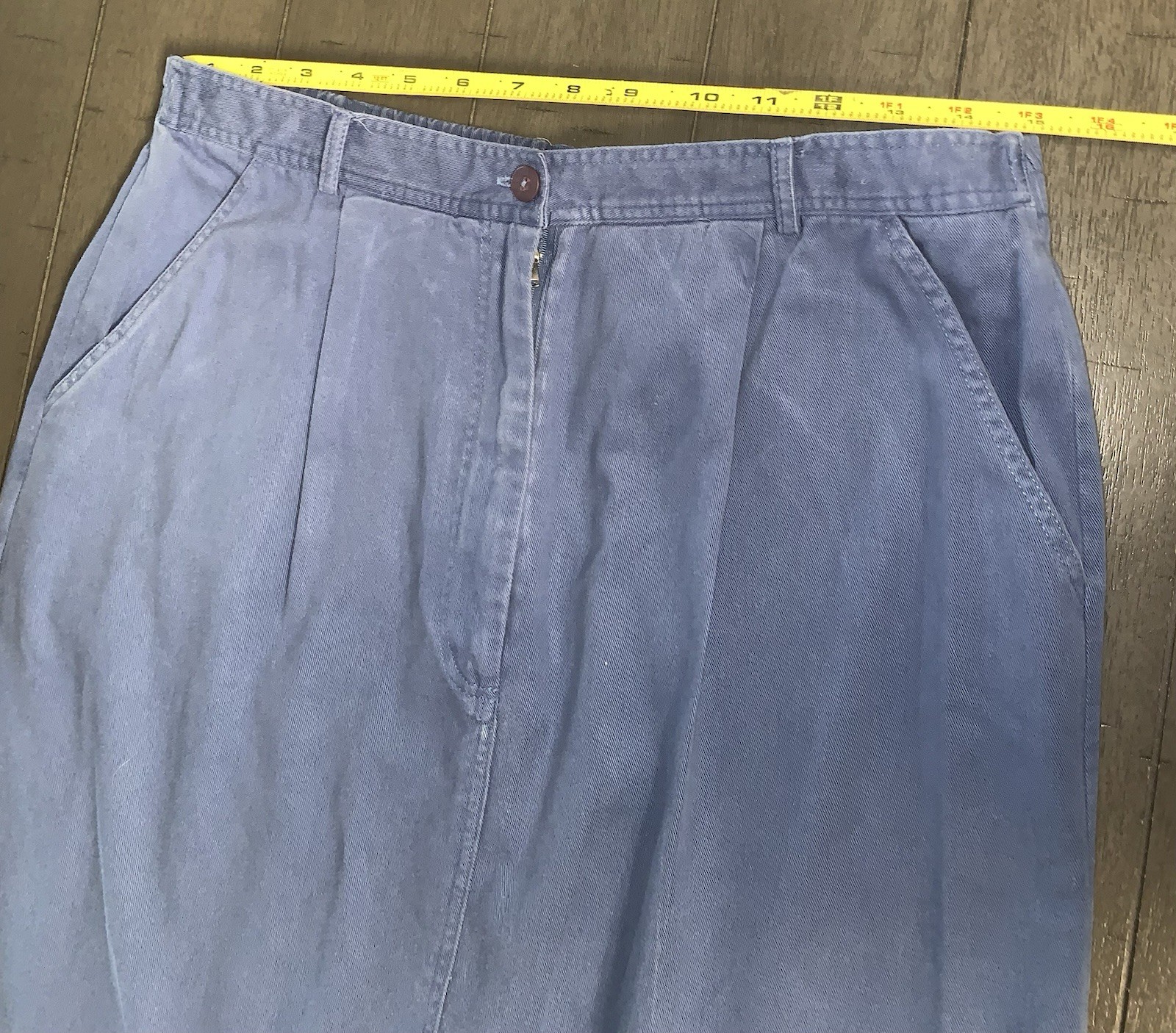 A1 80s SMALL CAPACITY MAXI COTTON BLUE SKIRT FRONT BUTTON STRETCH COTTAGE CORE