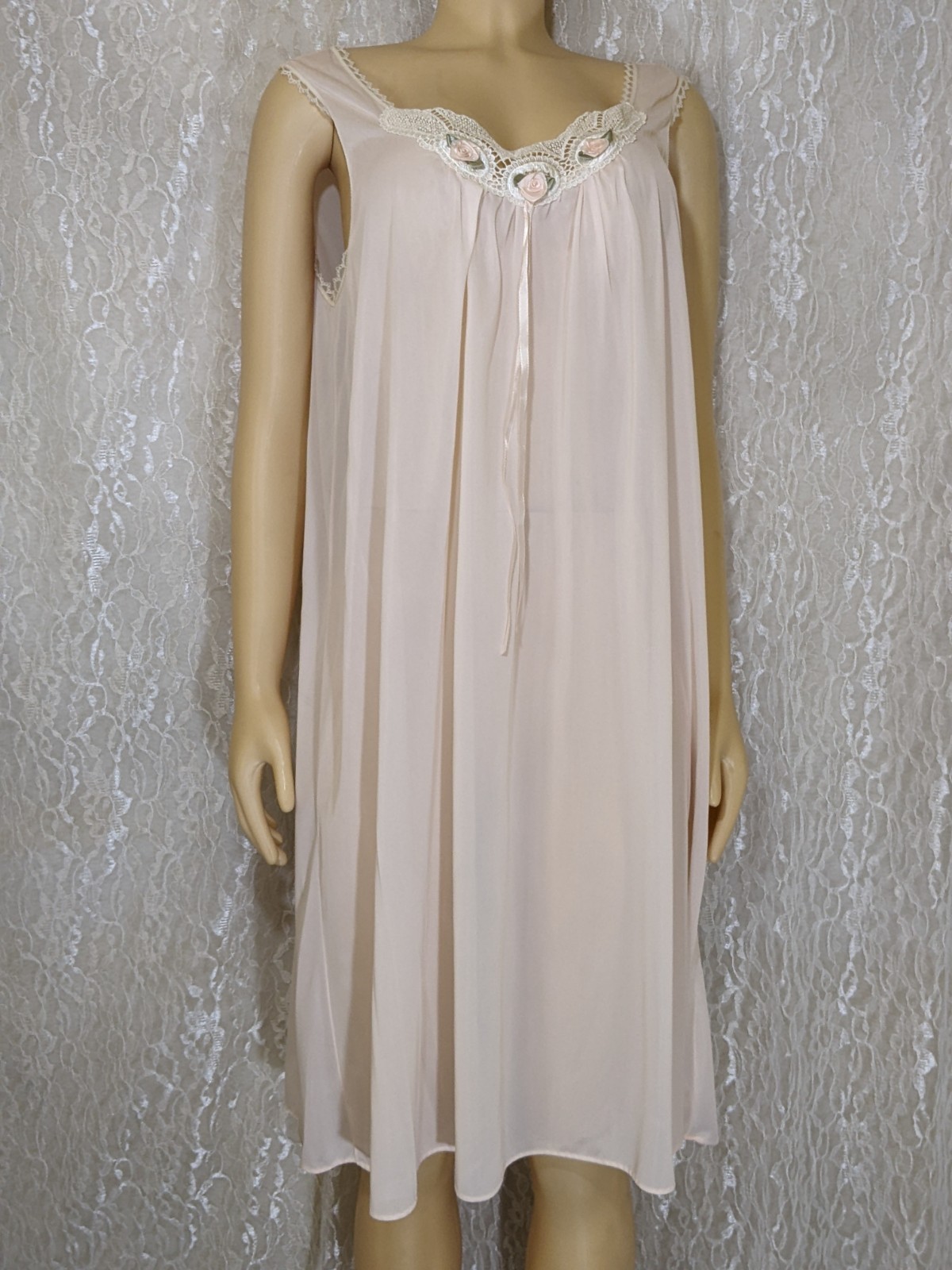 Vintage Lorraine Soft Pink Lightweight Lingerie Dress Nightgown Robe Set L