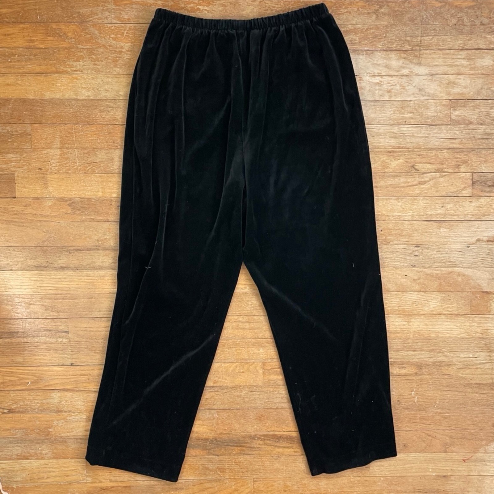 Vintage Black Velvet Pants Plus Size 1X/2X 34-37″ Elastic Waist 1970s