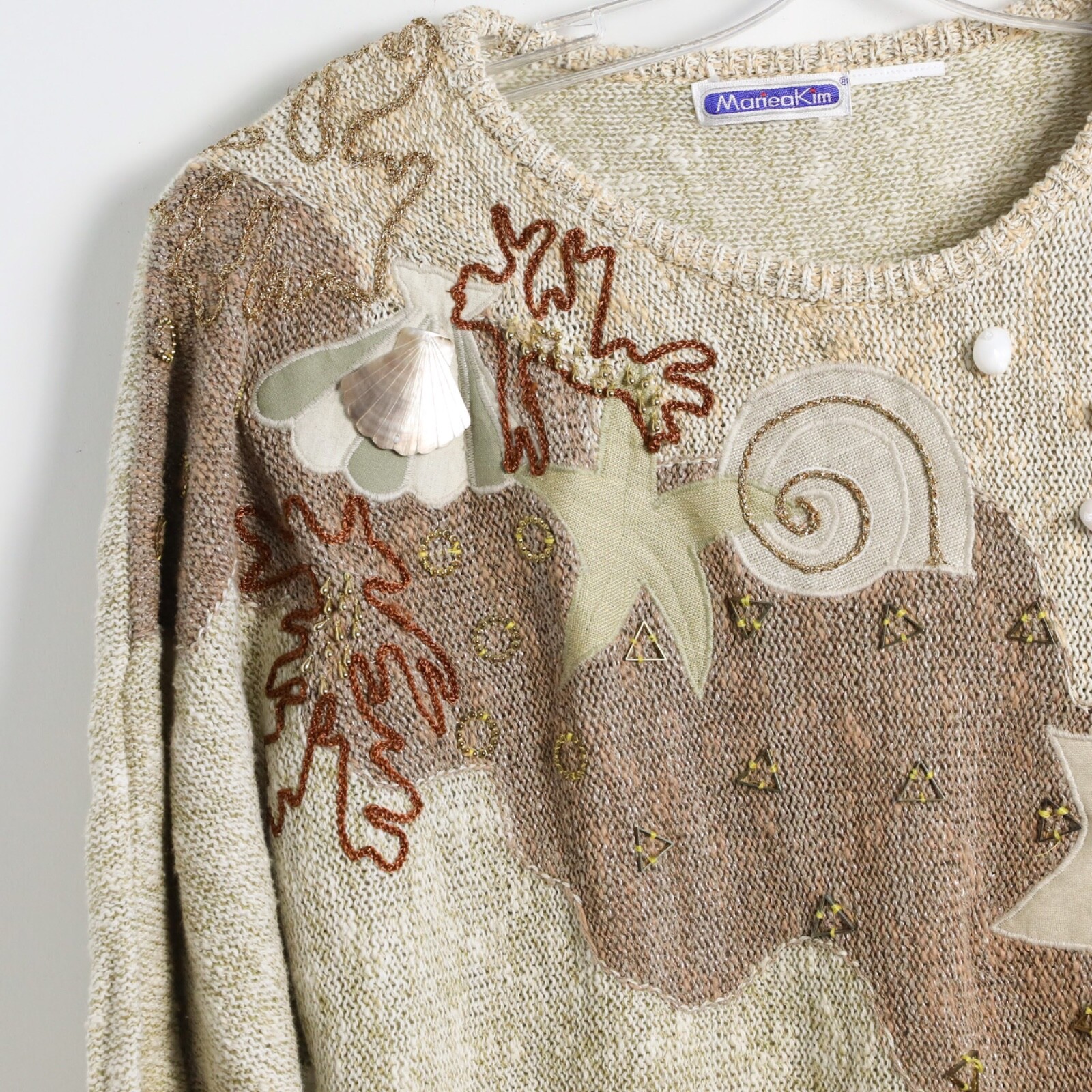 Mariea Kim 80s oversized sweater nautical beach embellished sea shells cotton M