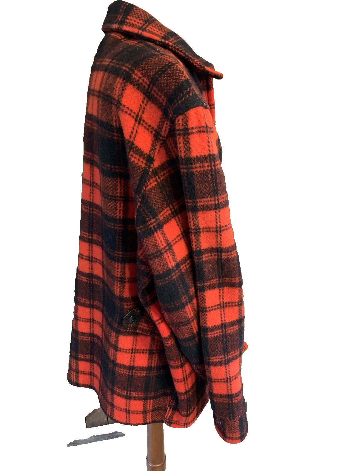VTG MELTON Red Black Plaid Zippered Jacket Coat Pockets YKK Zipper Size Large